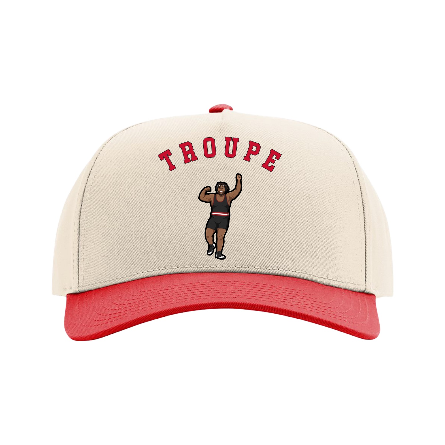 Full Fabric Five-Panel Champ Cap — Shirsey Arch in Cream/Red