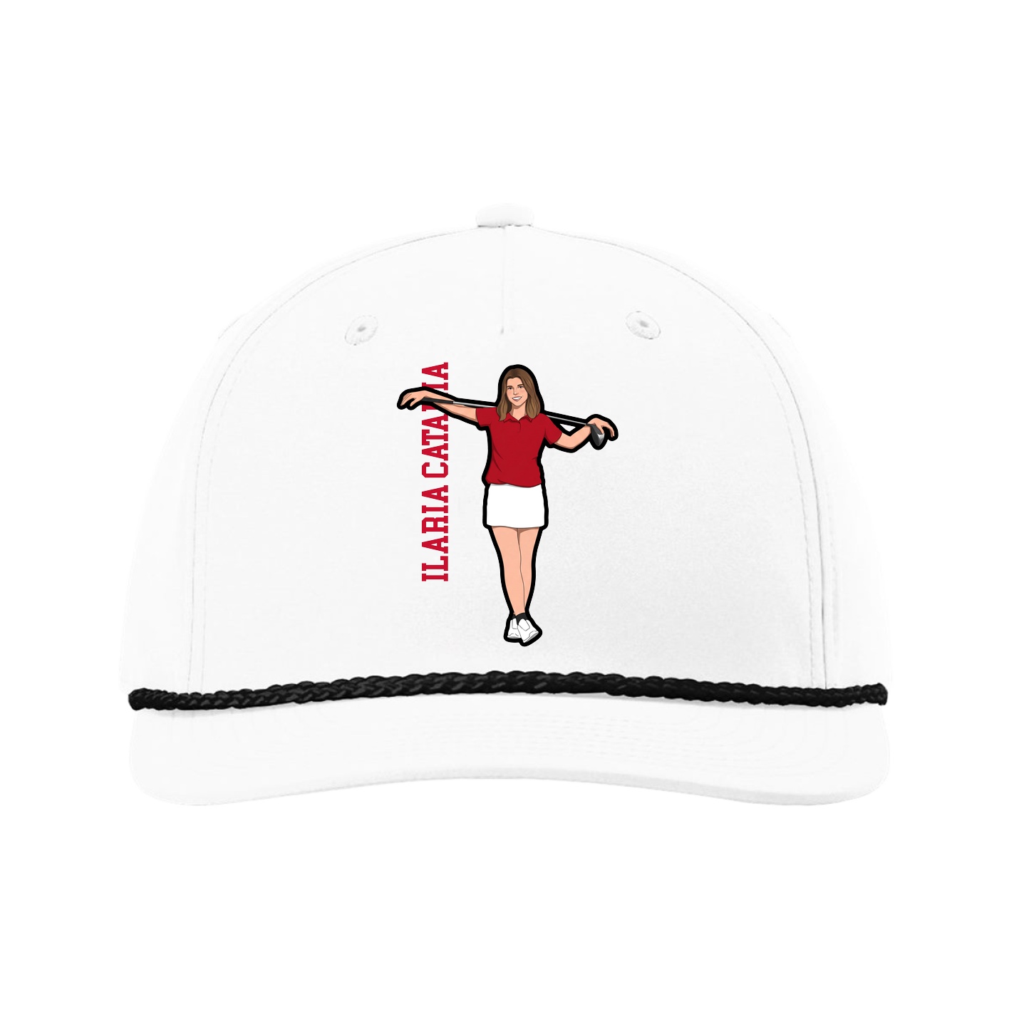 Five-Panel Classic Rope Cap — Name Vertical in White