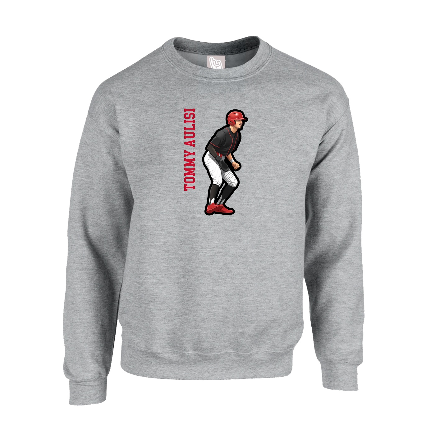 Fleece Crew — Name Vertical in Grey