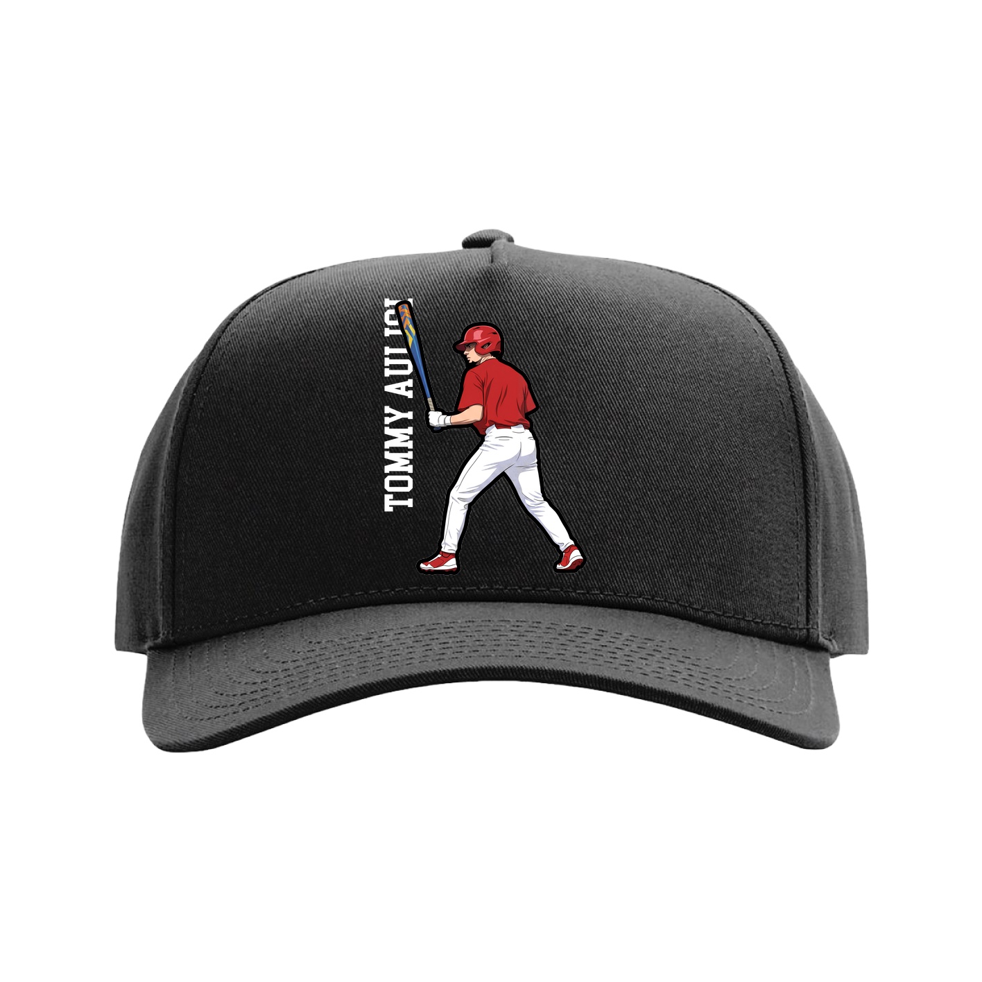 Full Fabric Five-Panel Champ Cap — Name Vertical in Black