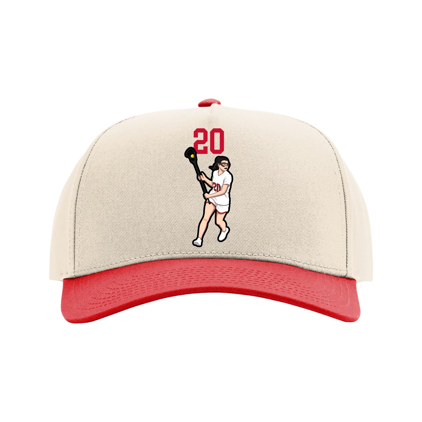 Full Fabric Five-Panel Champ Cap — Number Top in Cream/Red