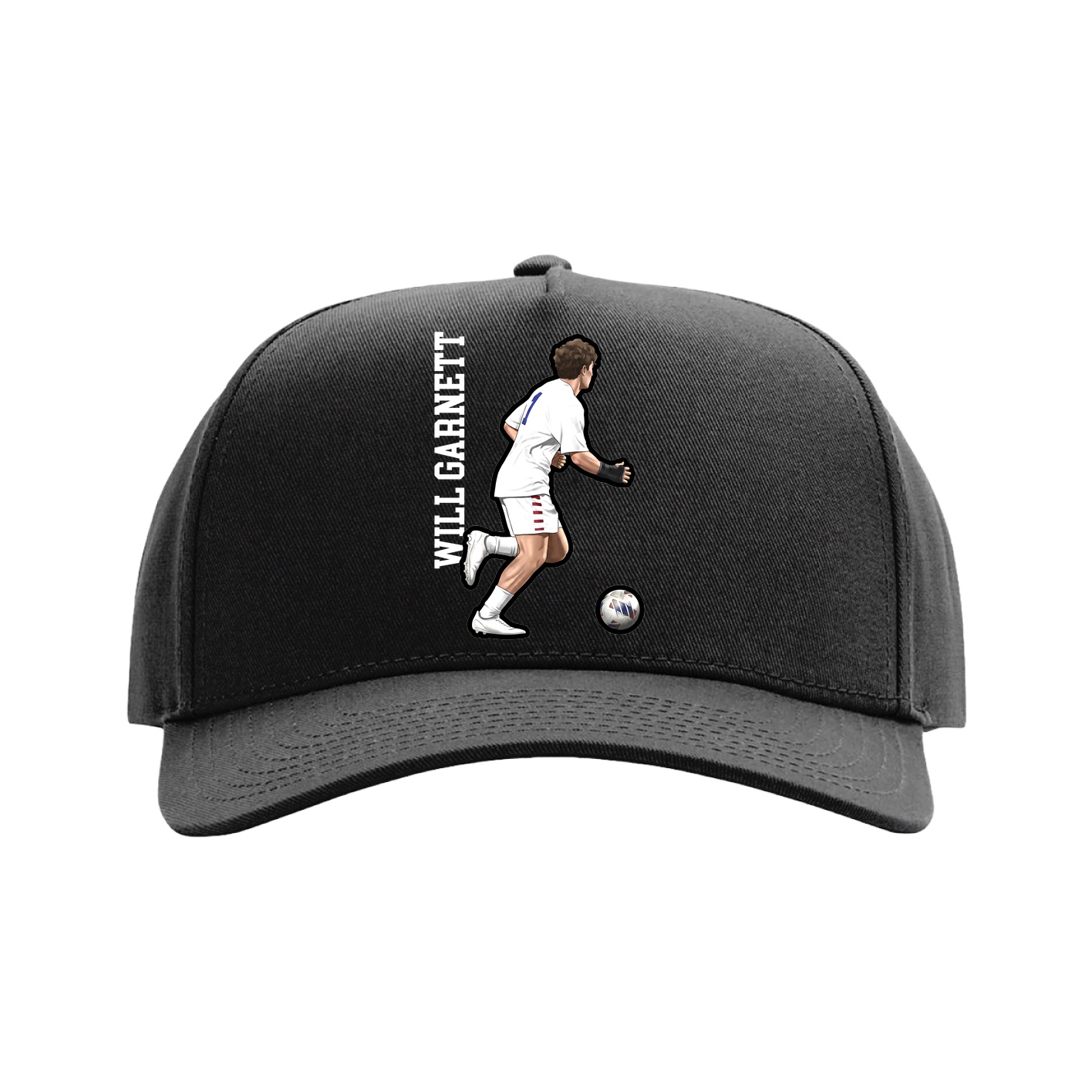 Full Fabric Five-Panel Champ Cap — Name Vertical in Black