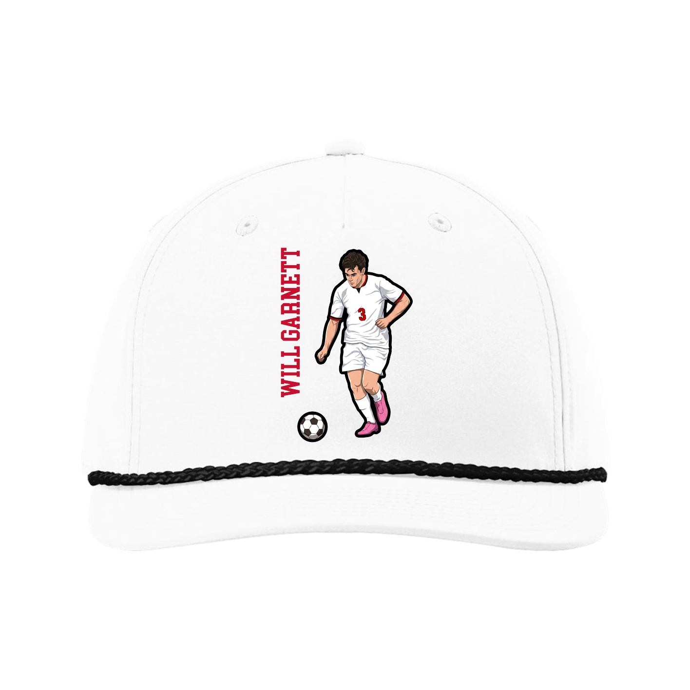 Five-Panel Classic Rope Cap — Name Vertical in White