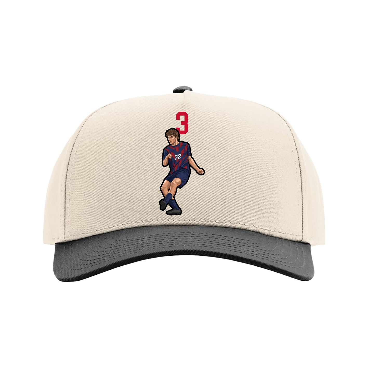 Full Fabric Five-Panel Champ Cap — Number Top in Cream/Black