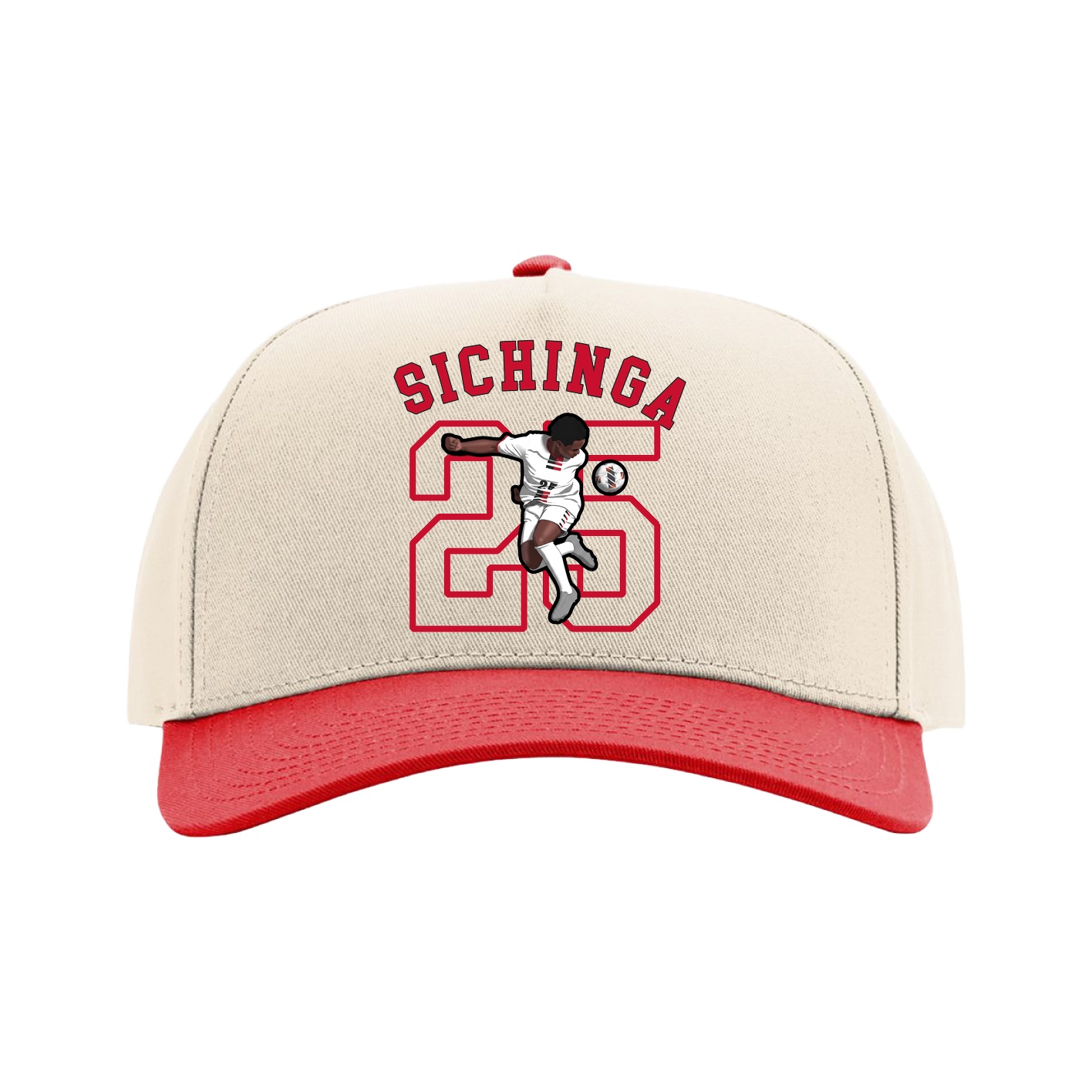 Full Fabric Five-Panel Champ Cap — Shirsey Arch in Cream/Red