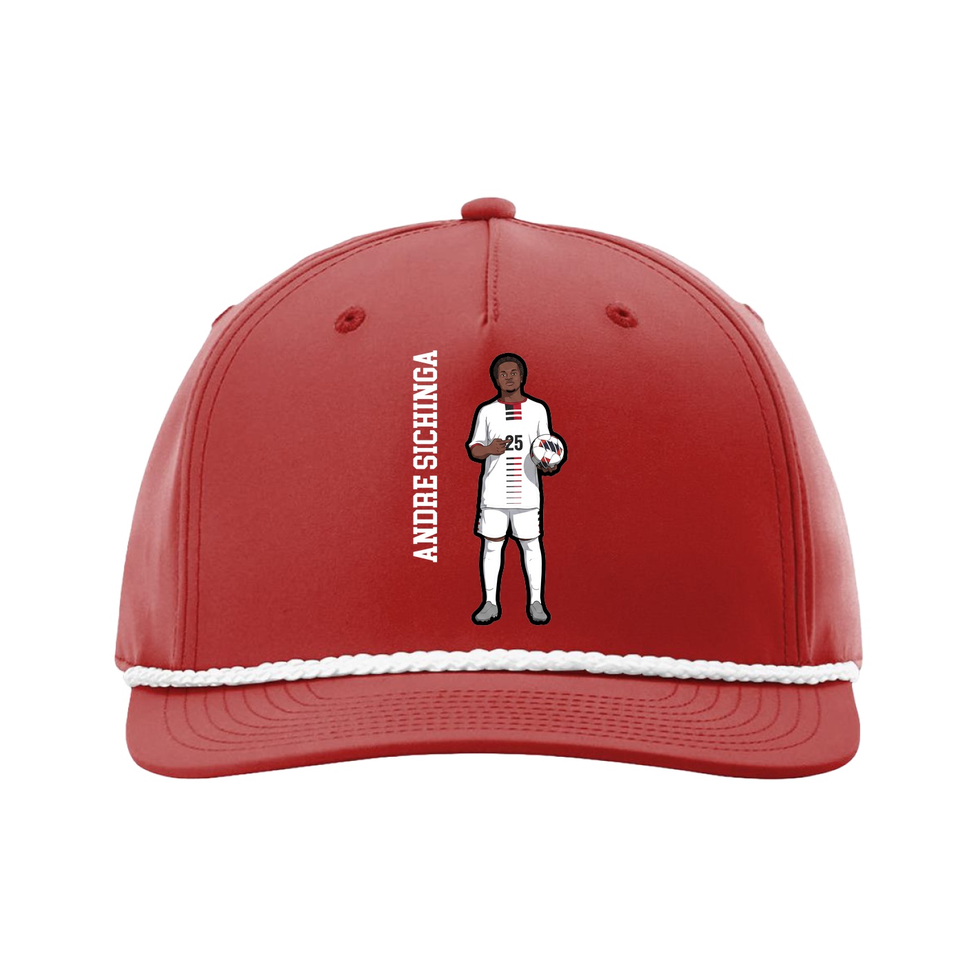 Five-Panel Classic Rope Cap — Name Vertical in Red