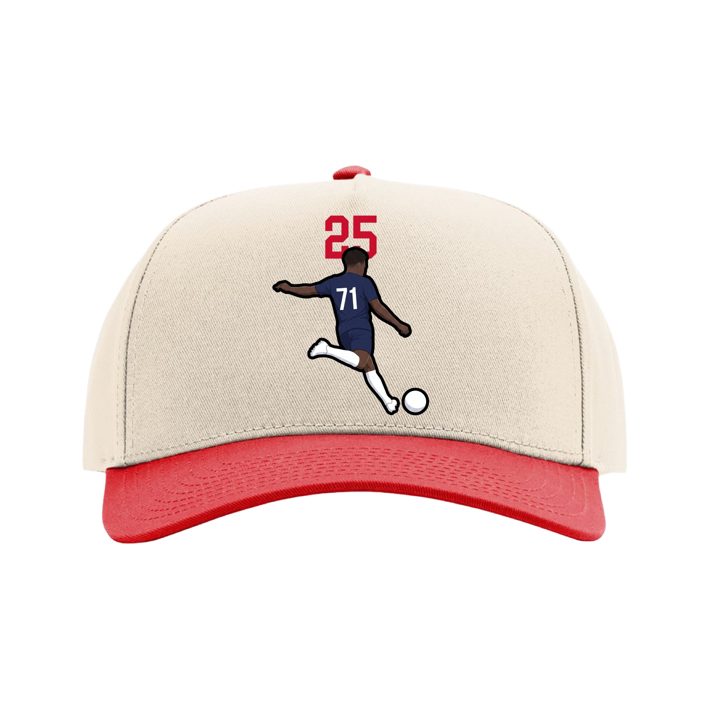 Full Fabric Five-Panel Champ Cap — Number Top in Cream/Red