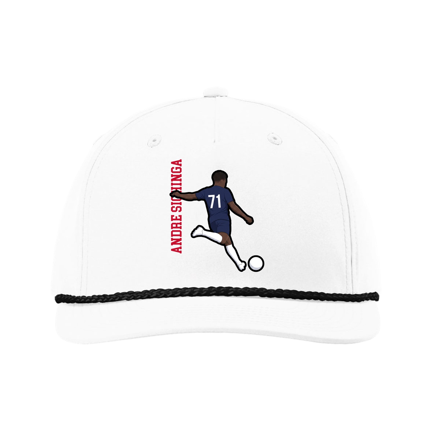 Five-Panel Classic Rope Cap — Name Vertical in White