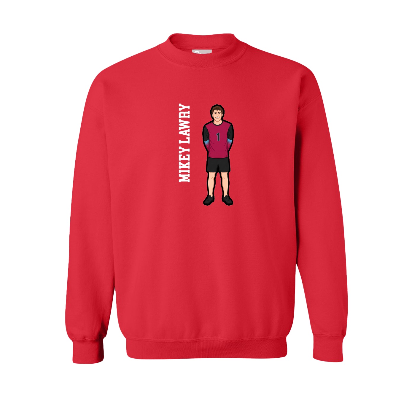 Fleece Crew — Name Vertical in Red