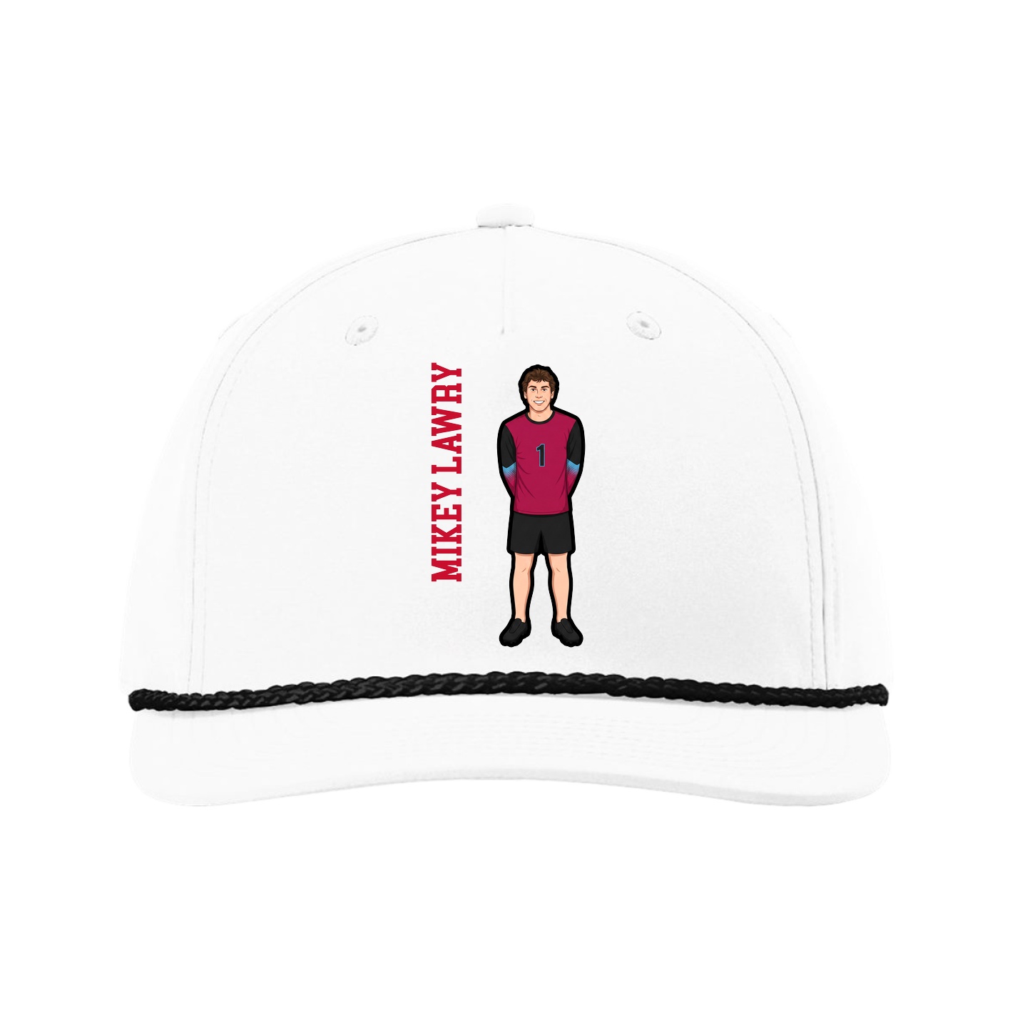 Five-Panel Classic Rope Cap — Name Vertical in White