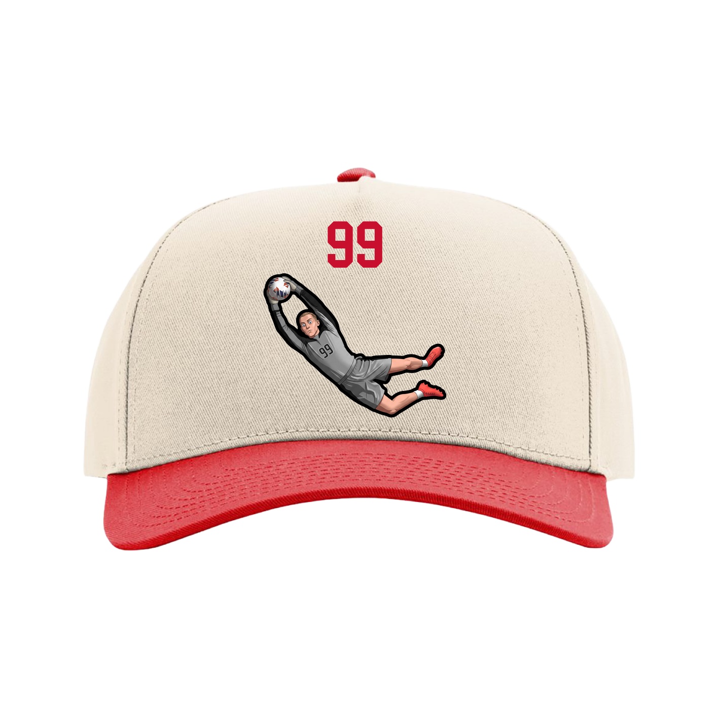 Full Fabric Five-Panel Champ Cap — Number Top in Cream/Red