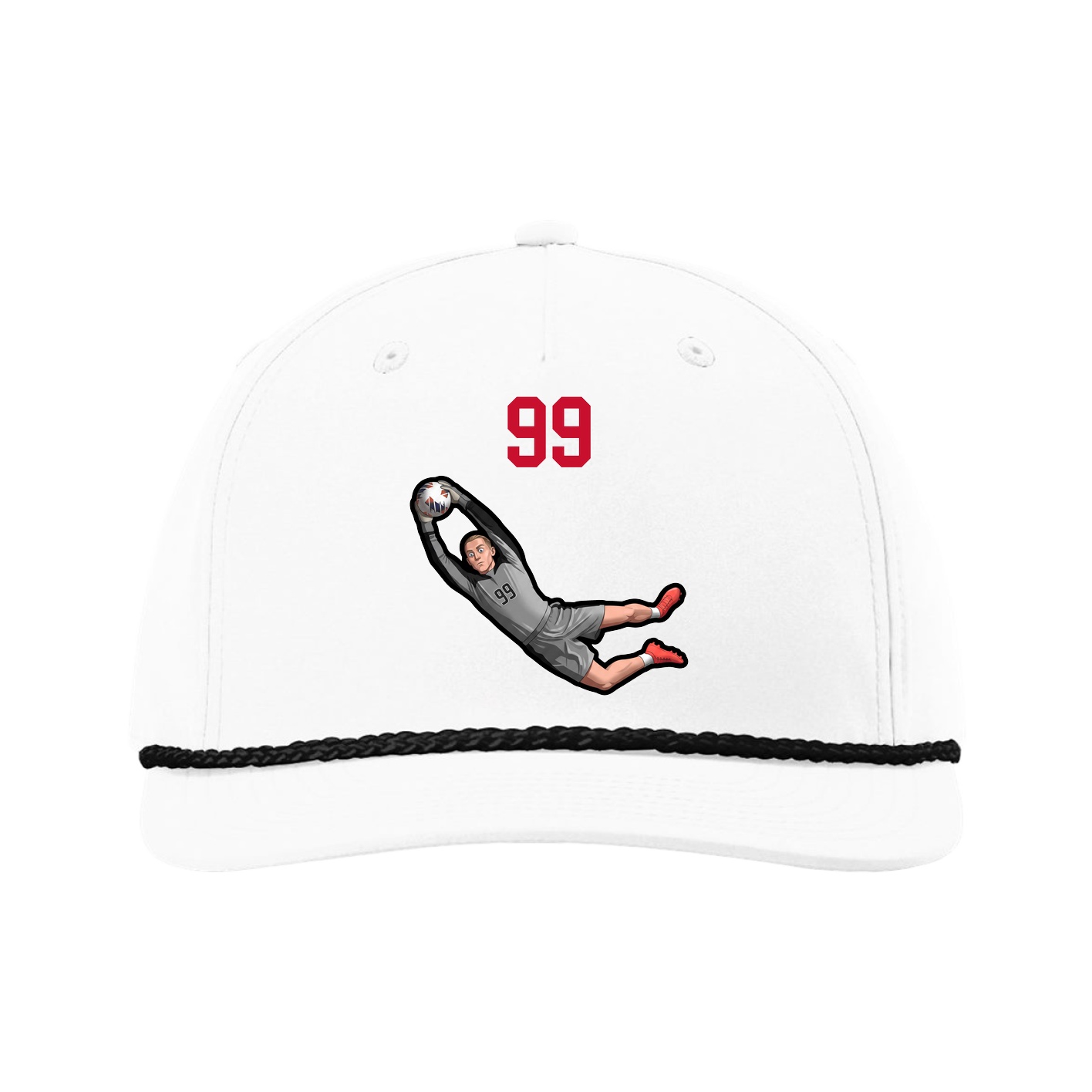 Five-Panel Classic Rope Cap — Number Top in White