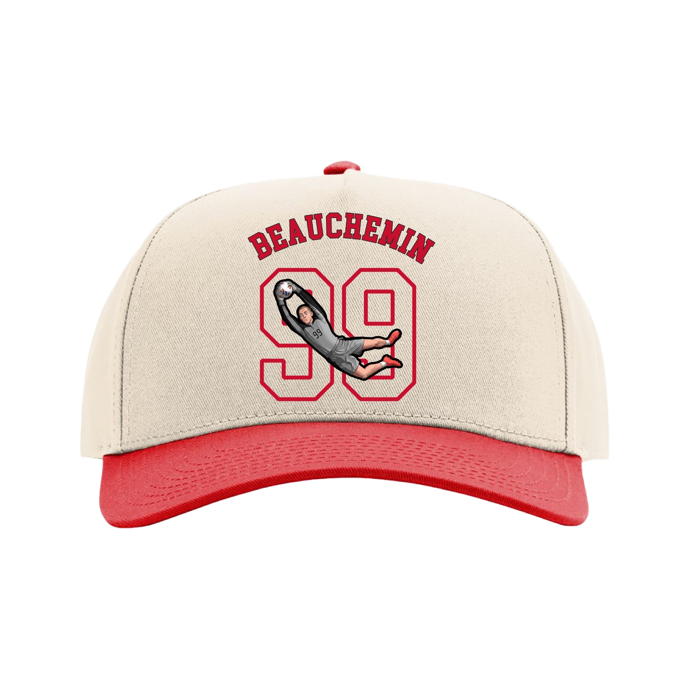 Full Fabric Five-Panel Champ Cap — Shirsey Arch in Cream/Red