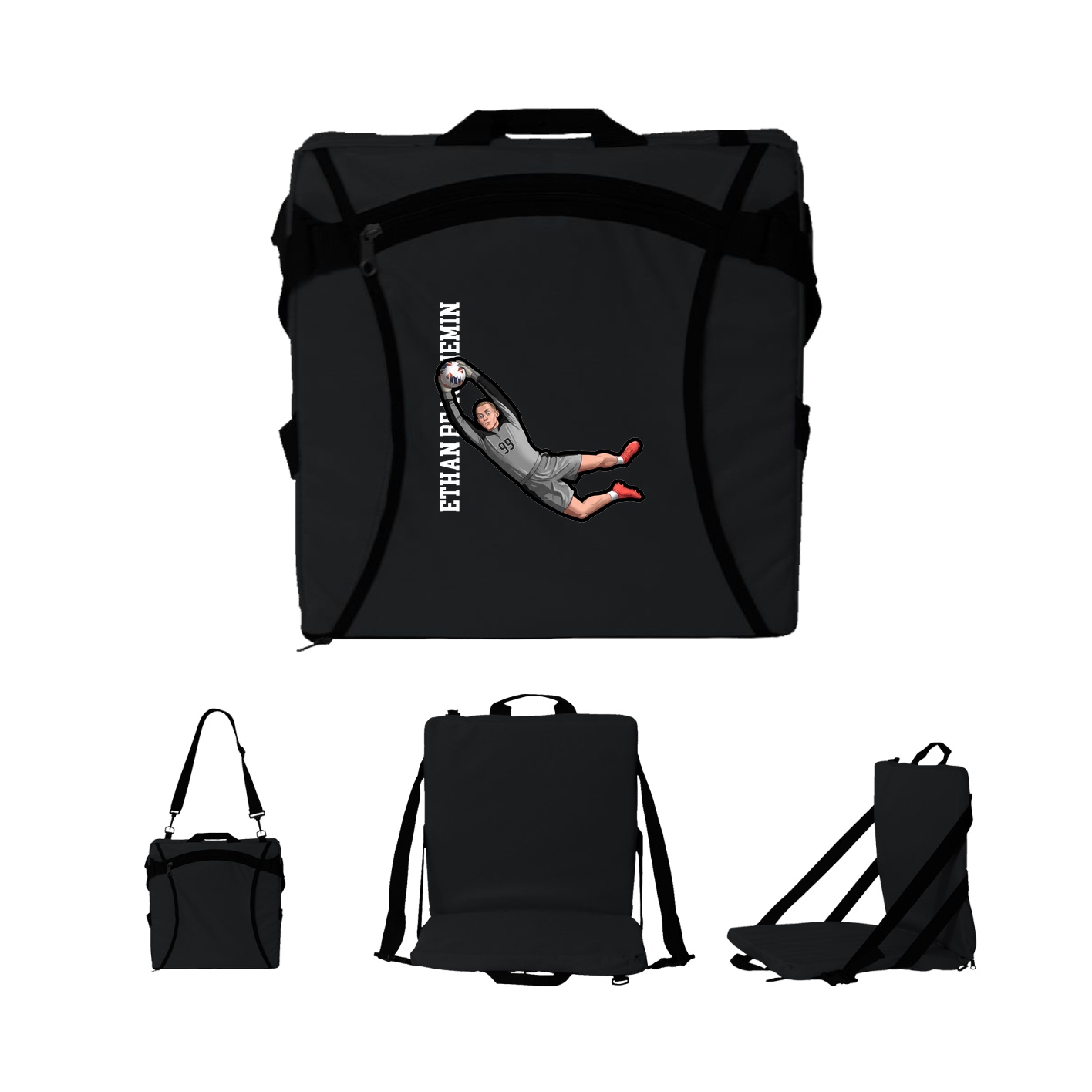 Folding Stadium Seat — Name Vertical in Black