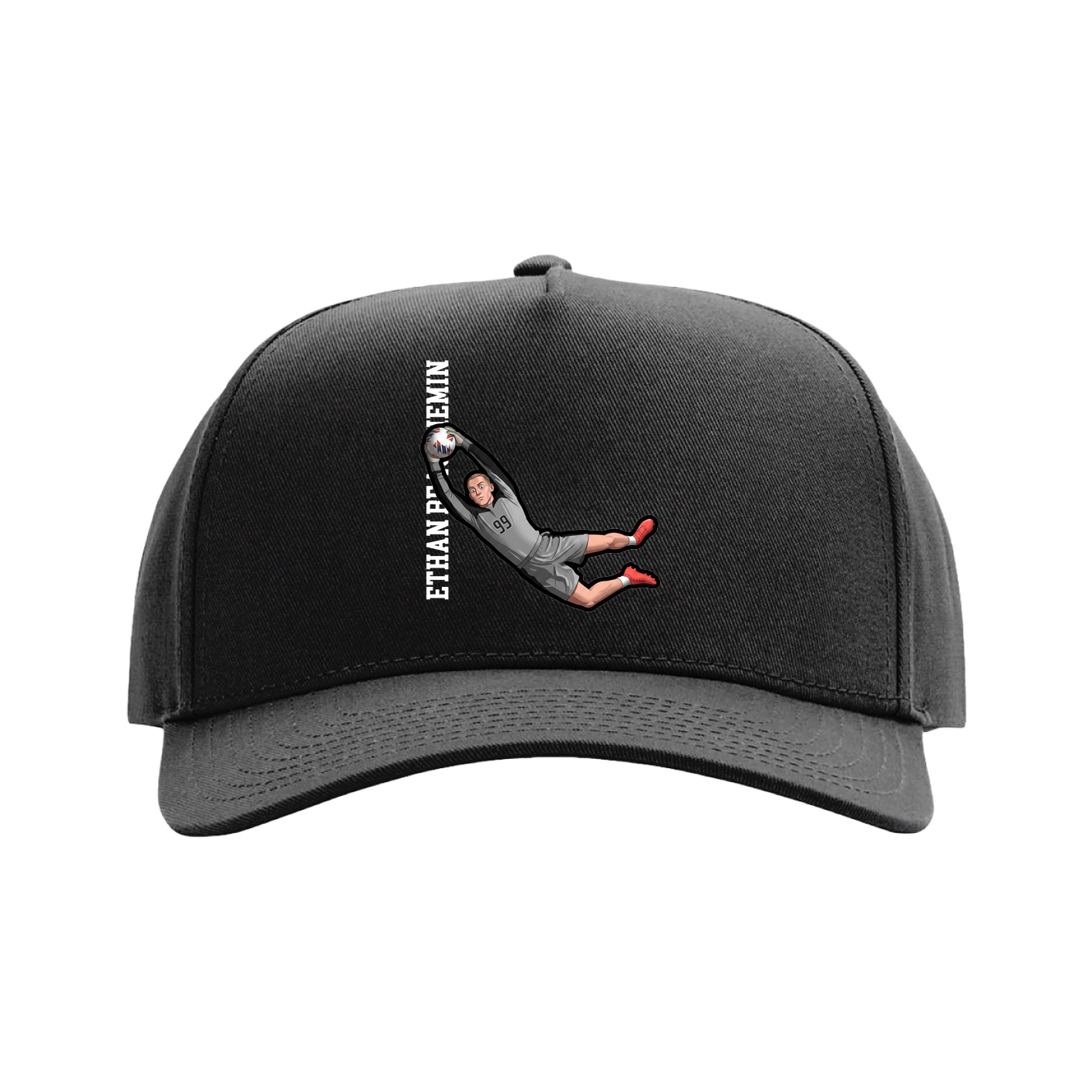 Full Fabric Five-Panel Champ Cap — Name Vertical in Black