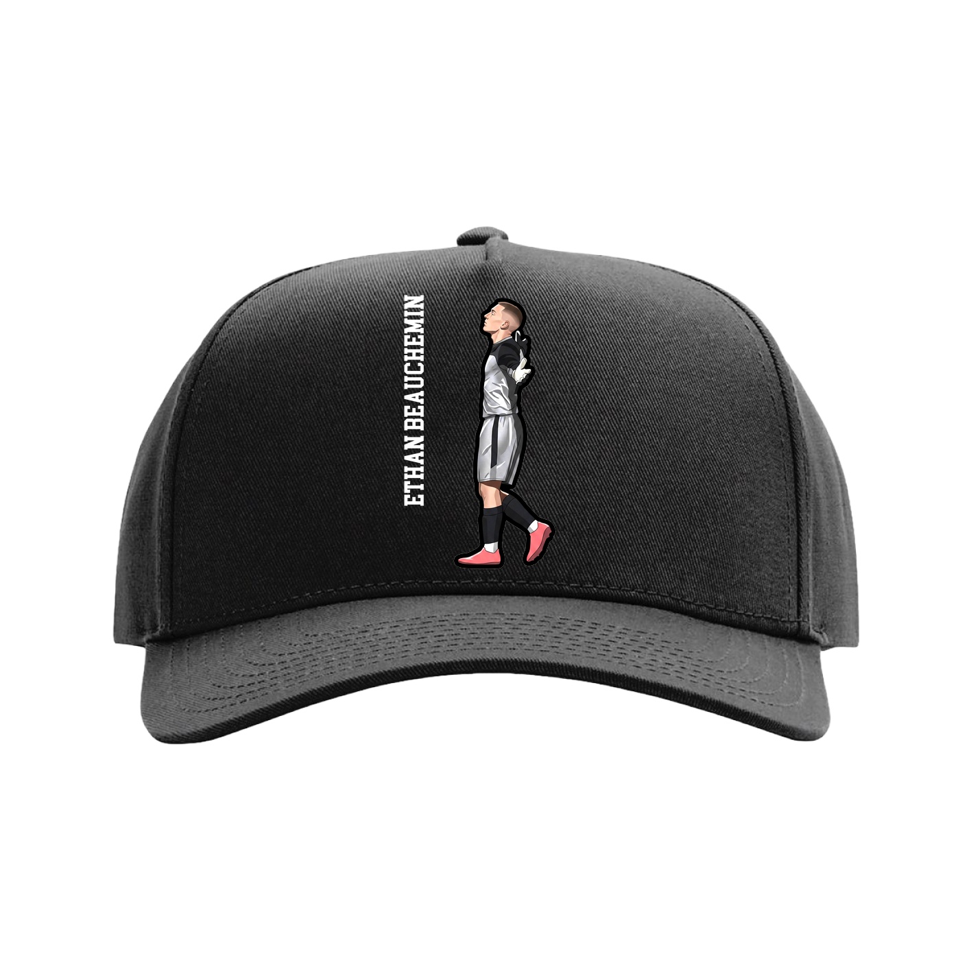 Full Fabric Five-Panel Champ Cap — Name Vertical in Black