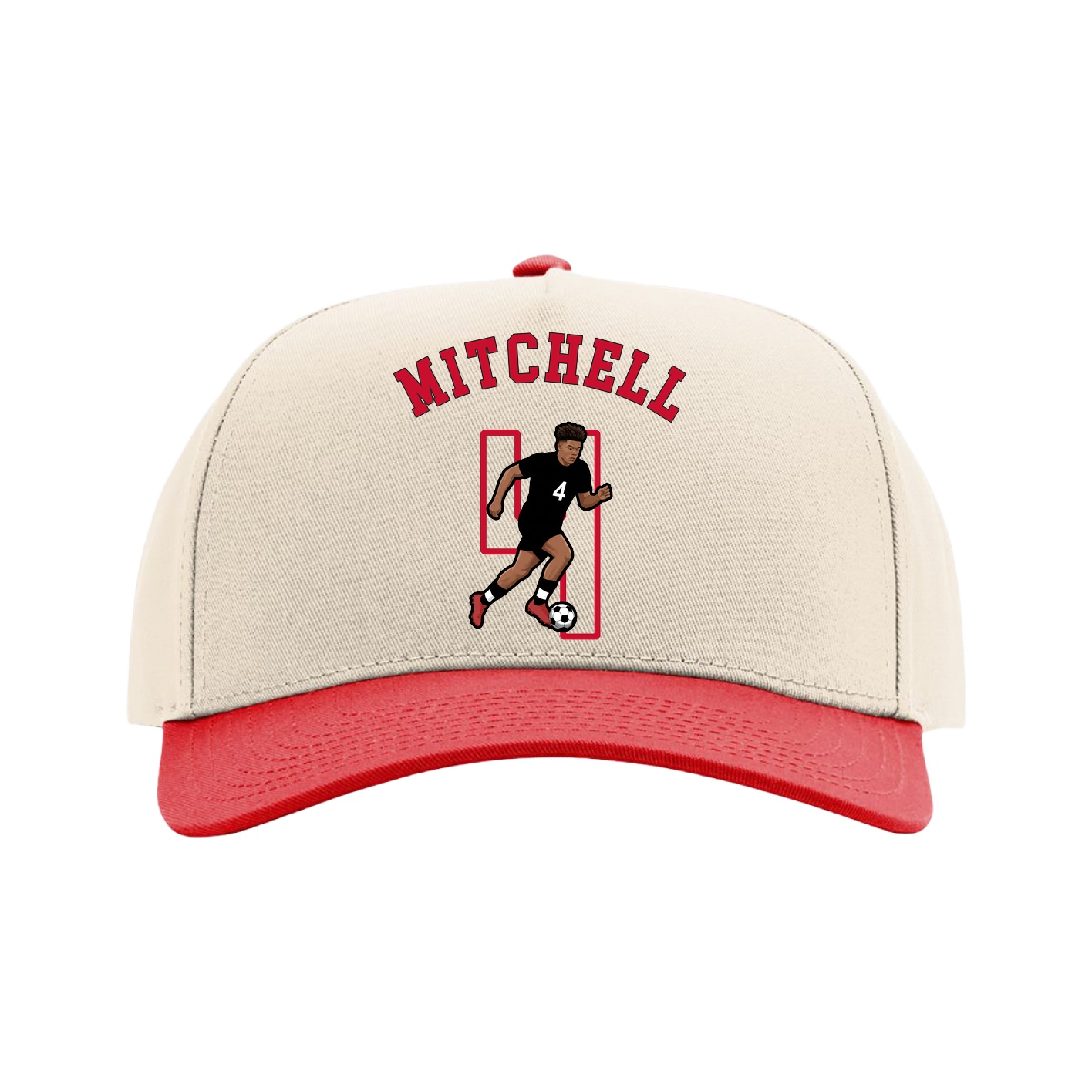 Full Fabric Five-Panel Champ Cap — Shirsey Arch in Cream/Red