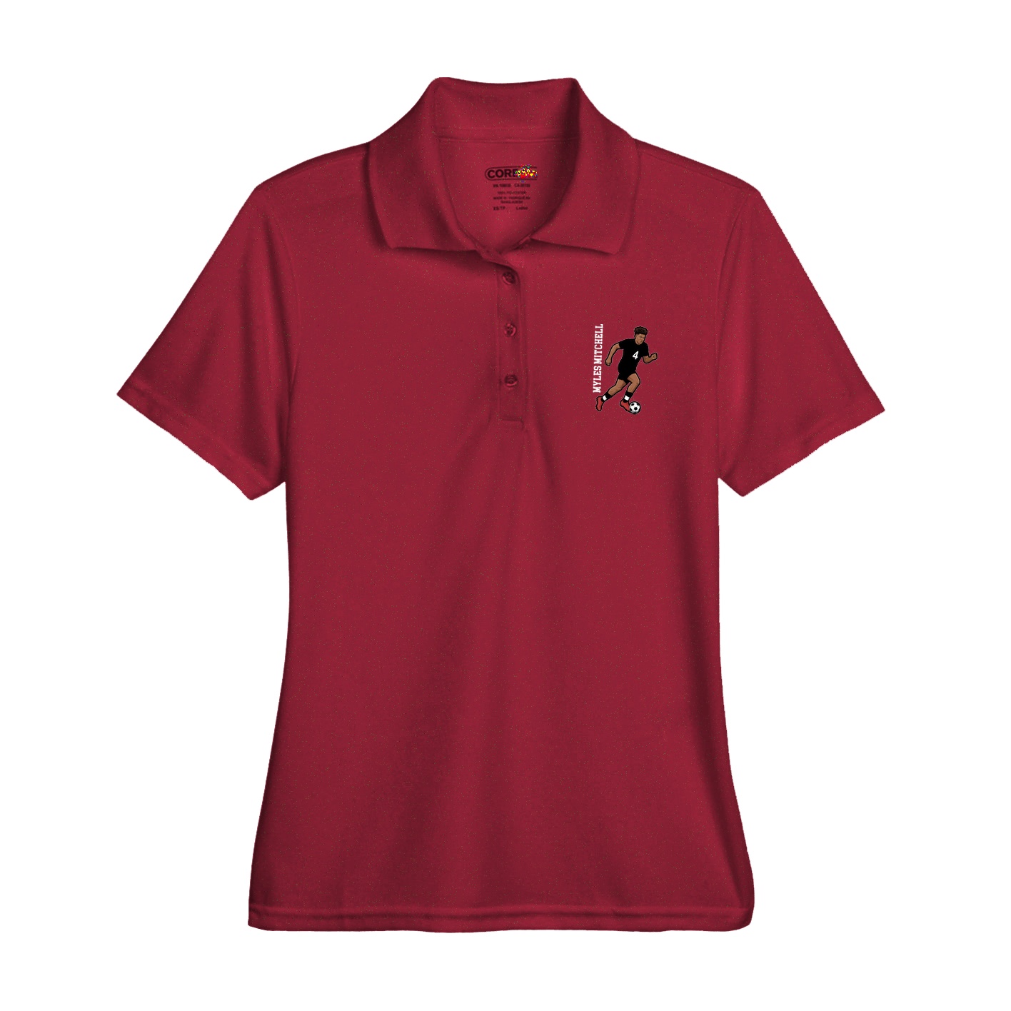Womens Performance Polo — Name Vertical in Red