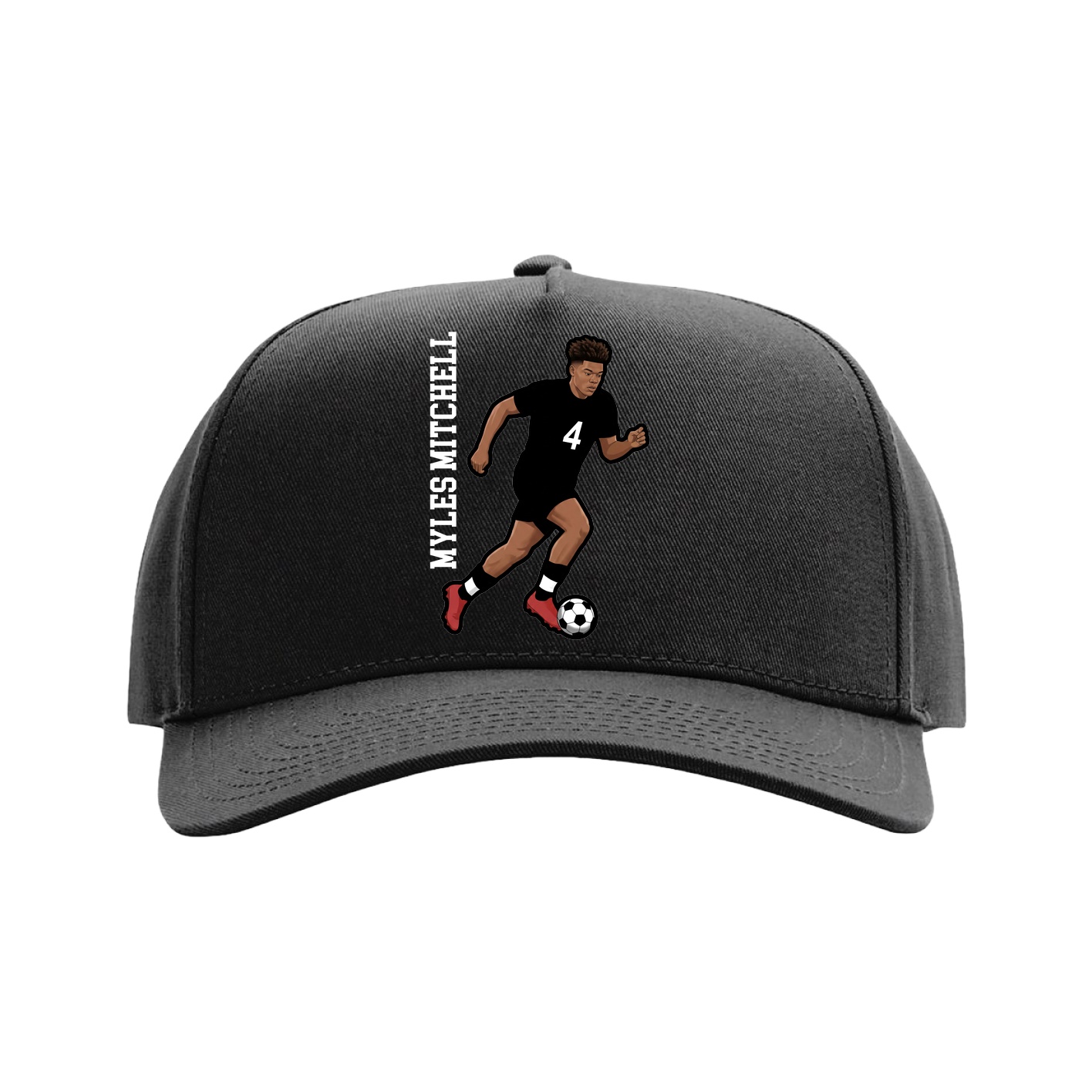 Full Fabric Five-Panel Champ Cap — Name Vertical in Black