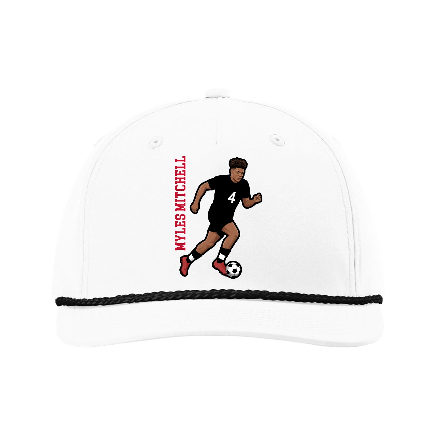 Five-Panel Classic Rope Cap — Name Vertical in White