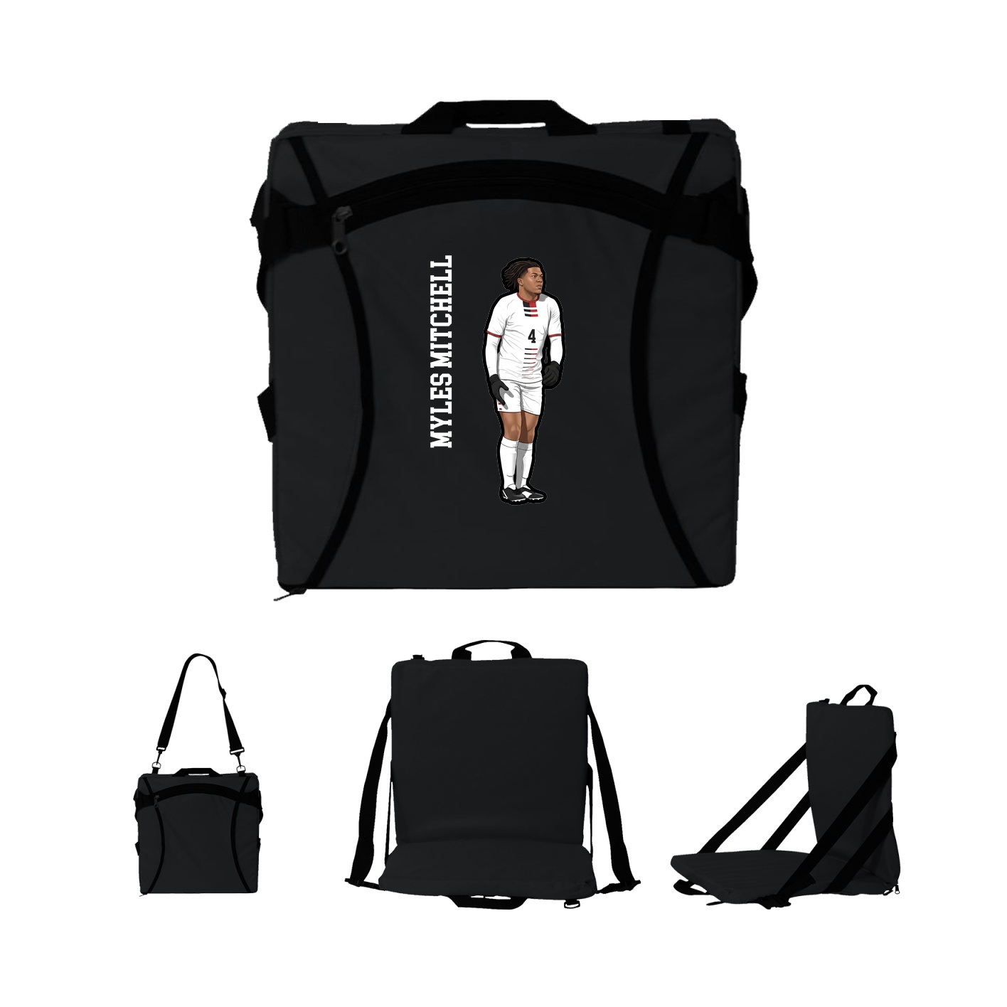 Folding Stadium Seat — Name Vertical in Black
