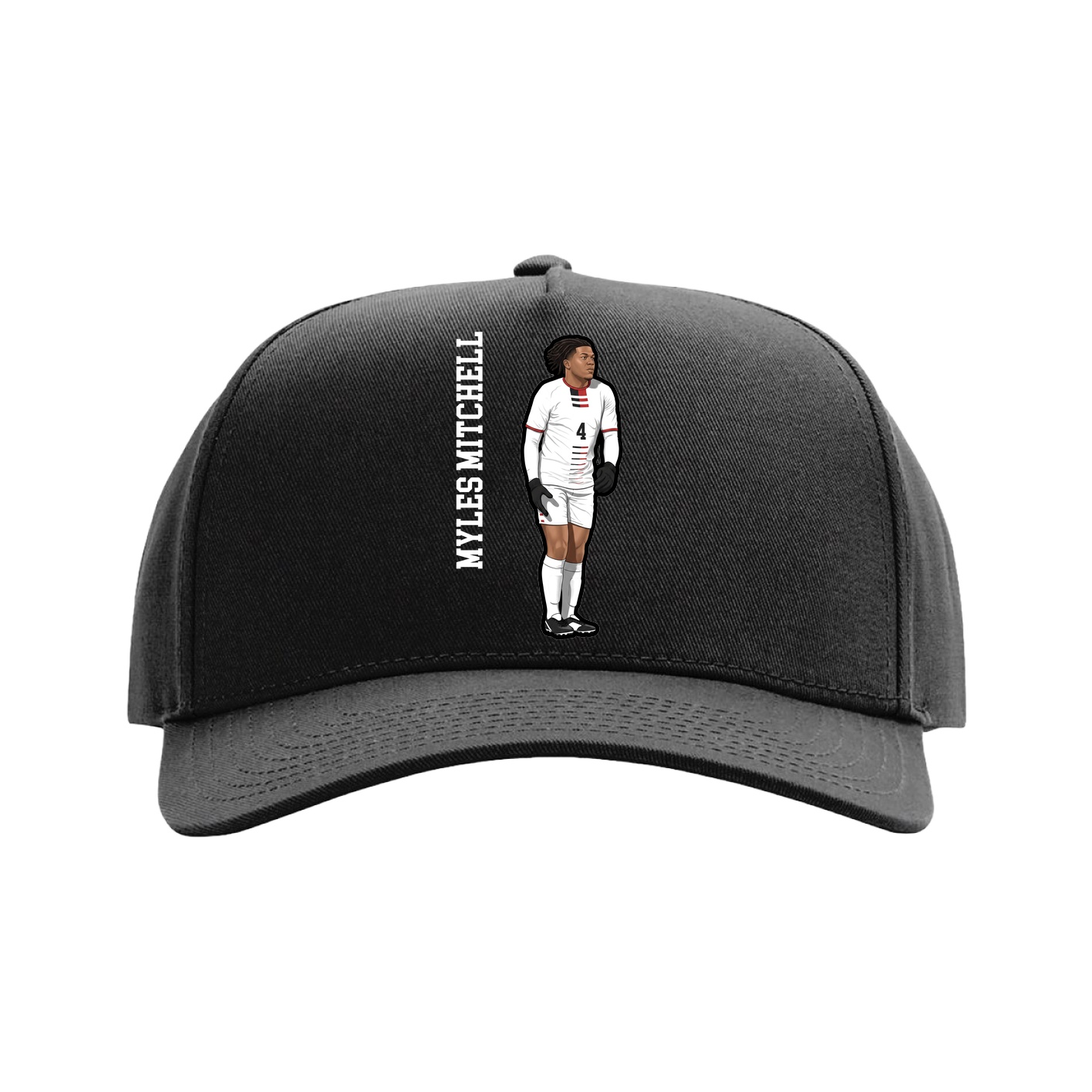 Full Fabric Five-Panel Champ Cap — Name Vertical in Black