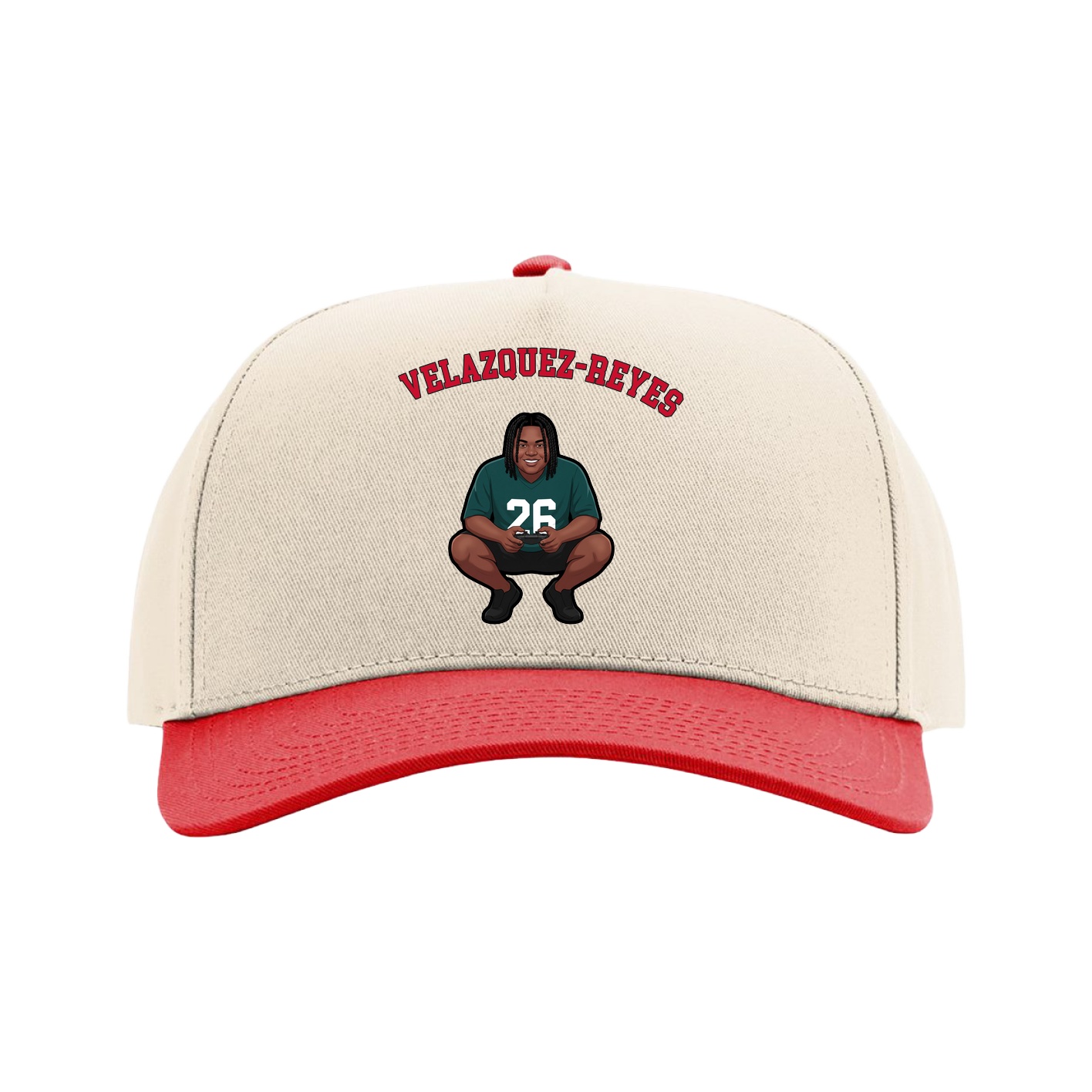 Full Fabric Five-Panel Champ Cap — Shirsey Arch in Cream/Red
