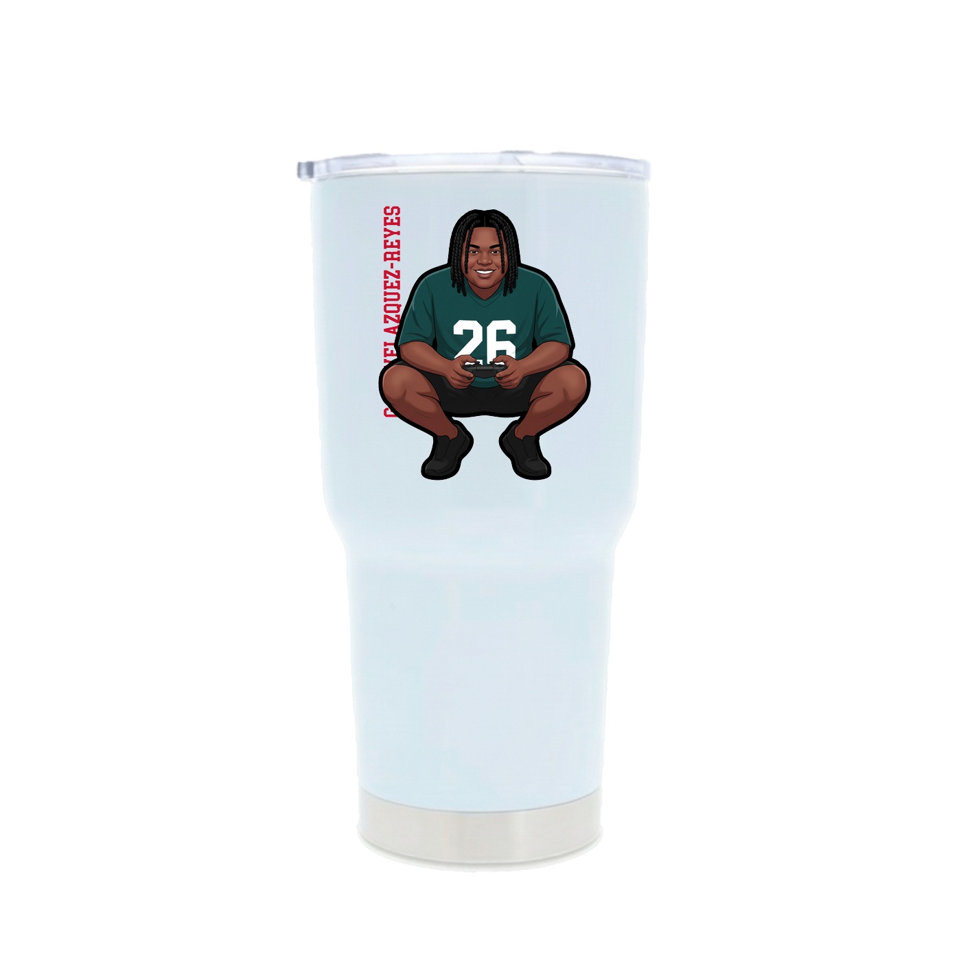 30oz Stainless Steel Tumbler — Name Vertical in White