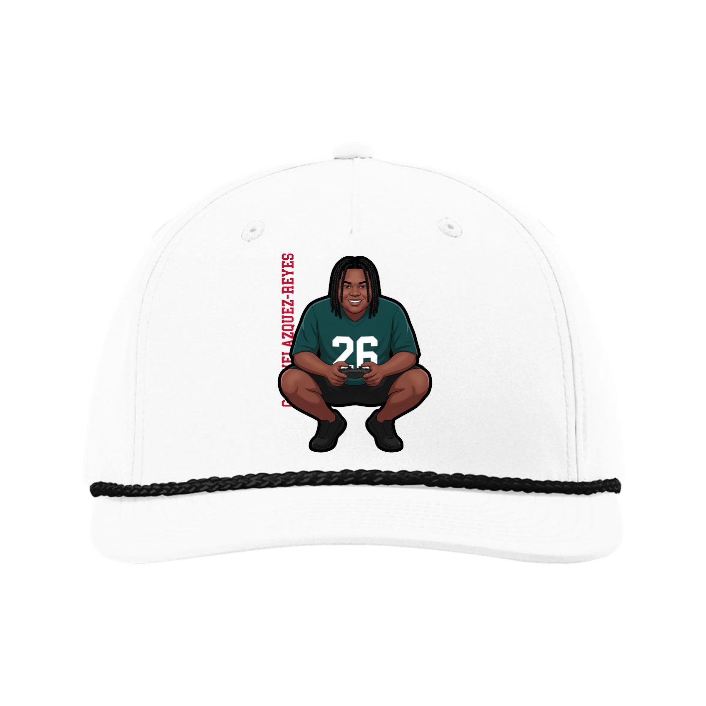 Five-Panel Classic Rope Cap — Name Vertical in White