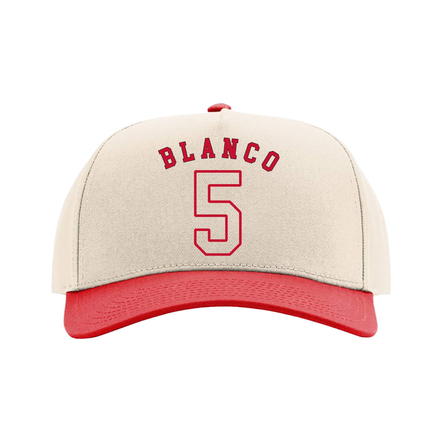 Full Fabric Five-Panel Champ Cap — Shirsey Arch in Cream/Red