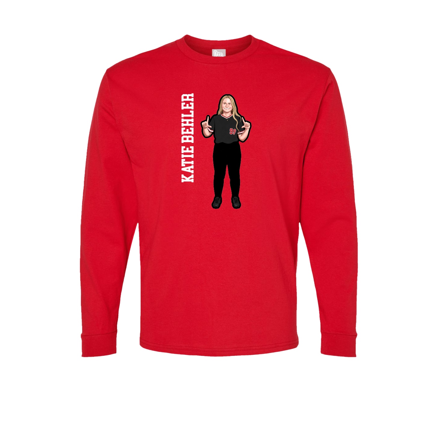 Long Sleeve Tee — Name Vertical in Red