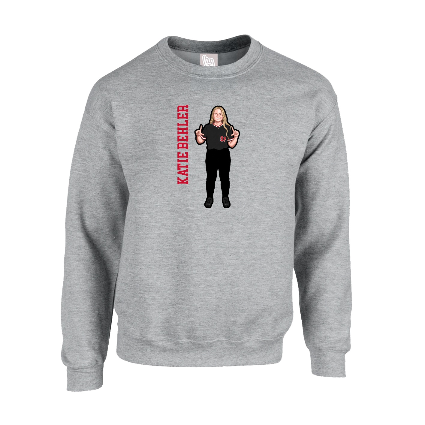 Fleece Crew — Name Vertical in Grey