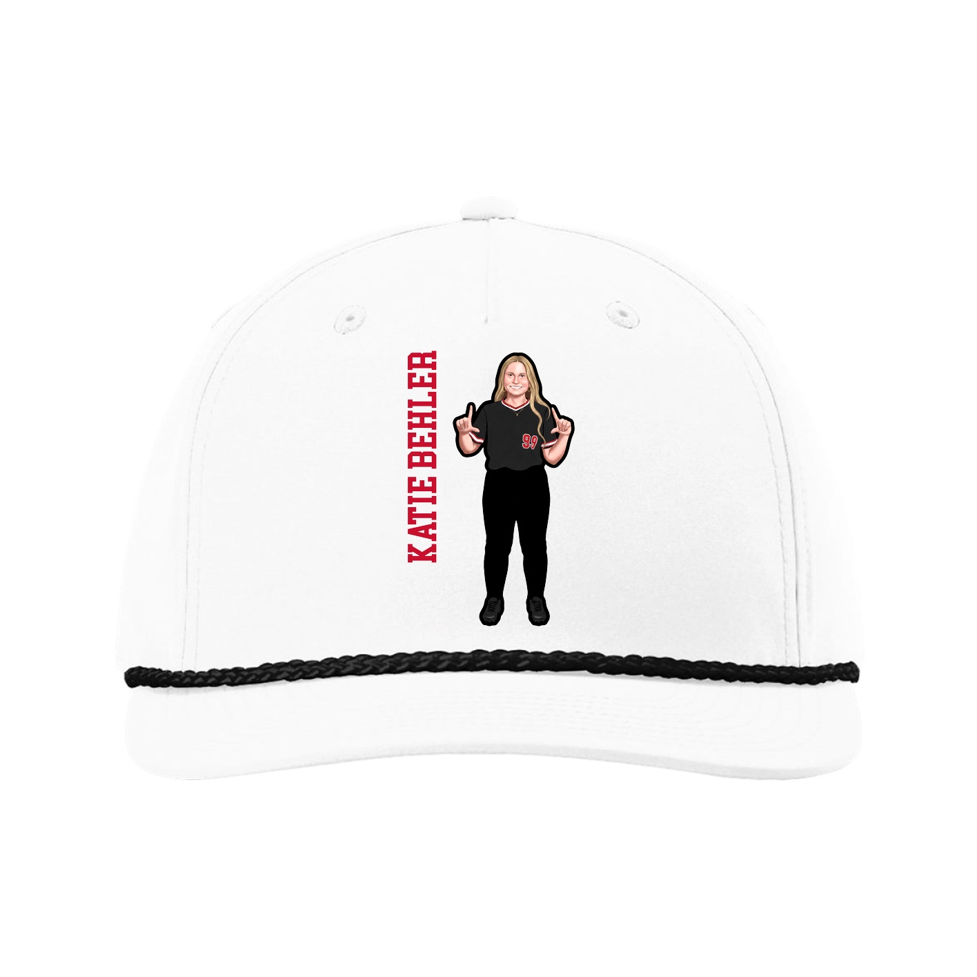 Five-Panel Classic Rope Cap — Name Vertical in White