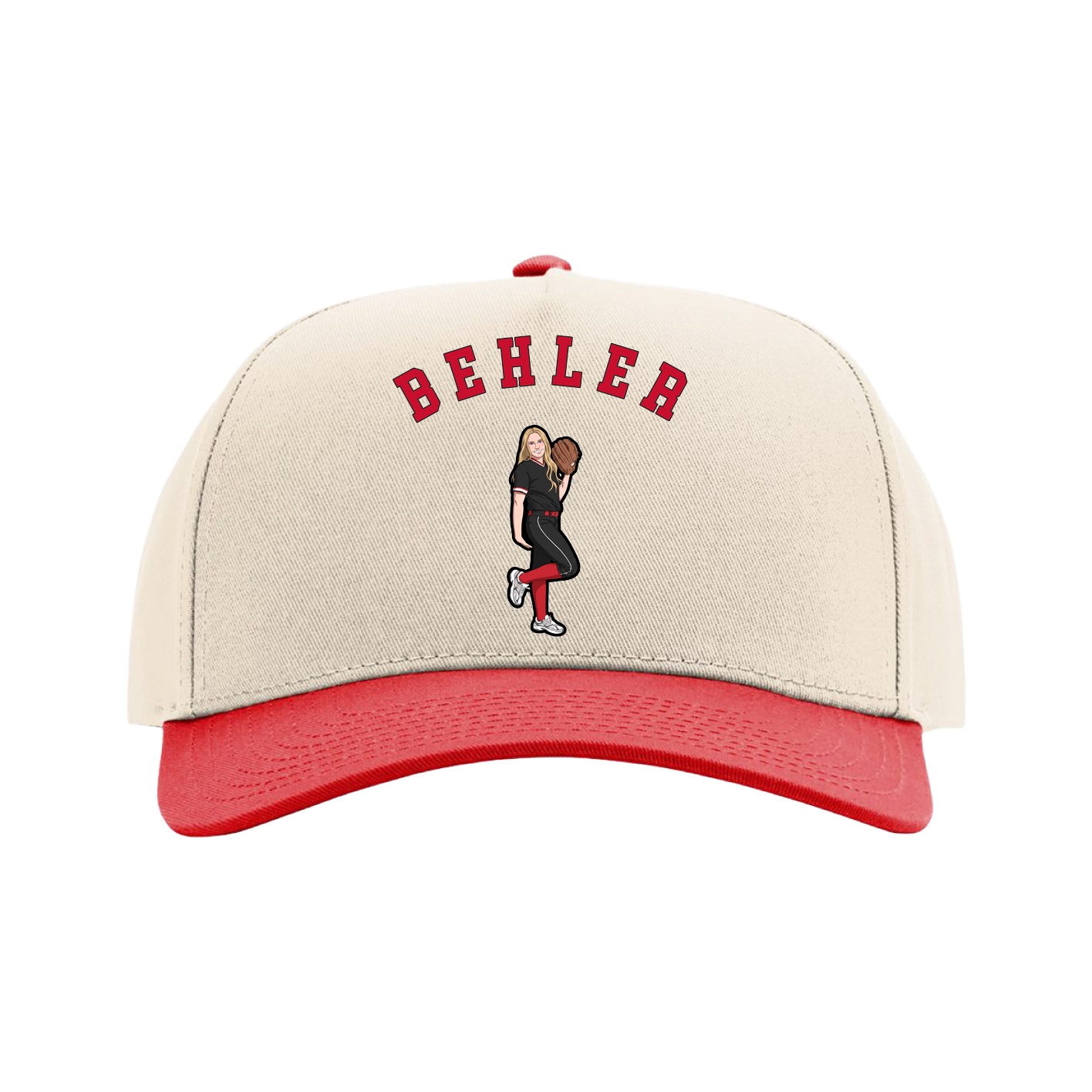 Full Fabric Five-Panel Champ Cap — Shirsey Arch in Cream/Red