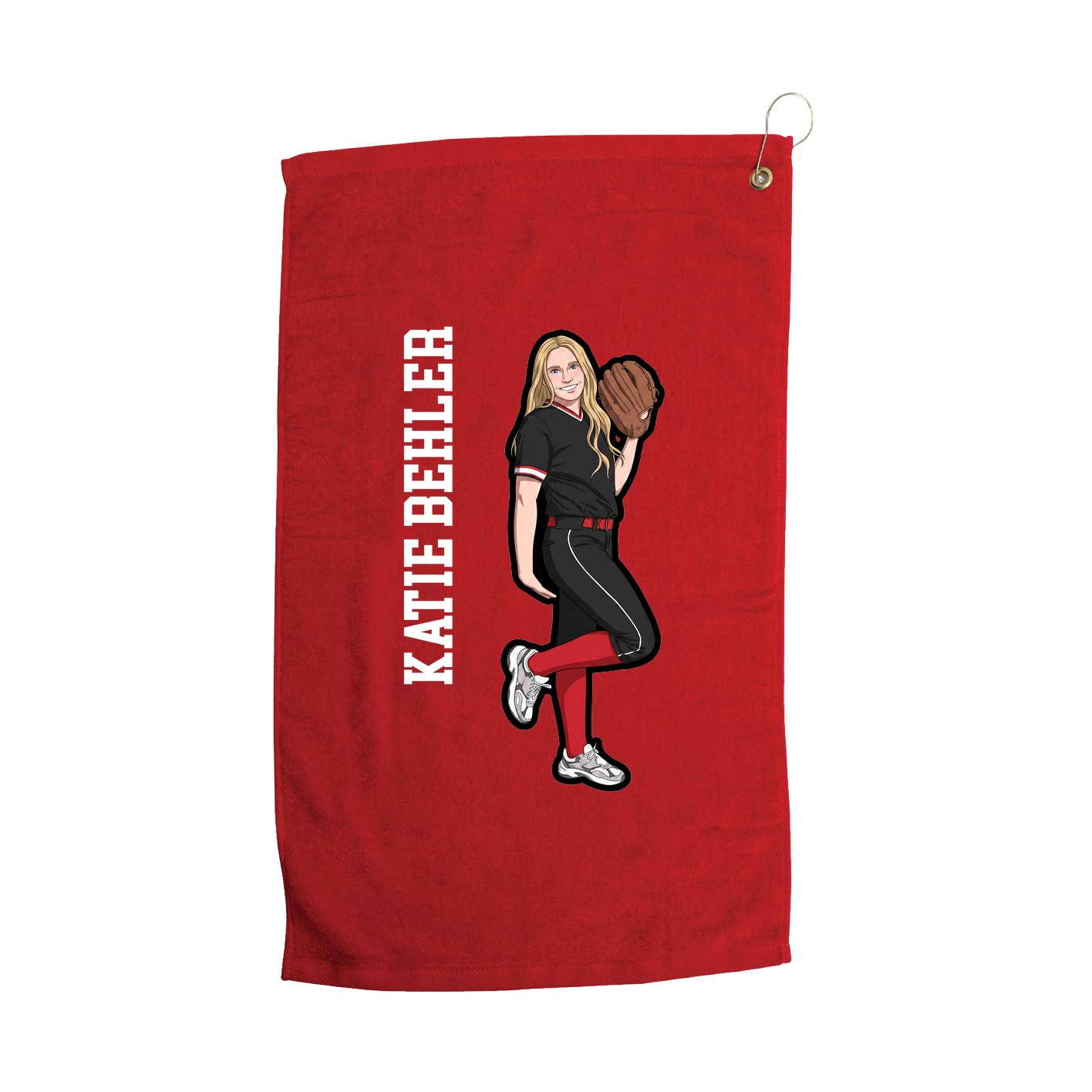 Golf Towel — Name Vertical in Red