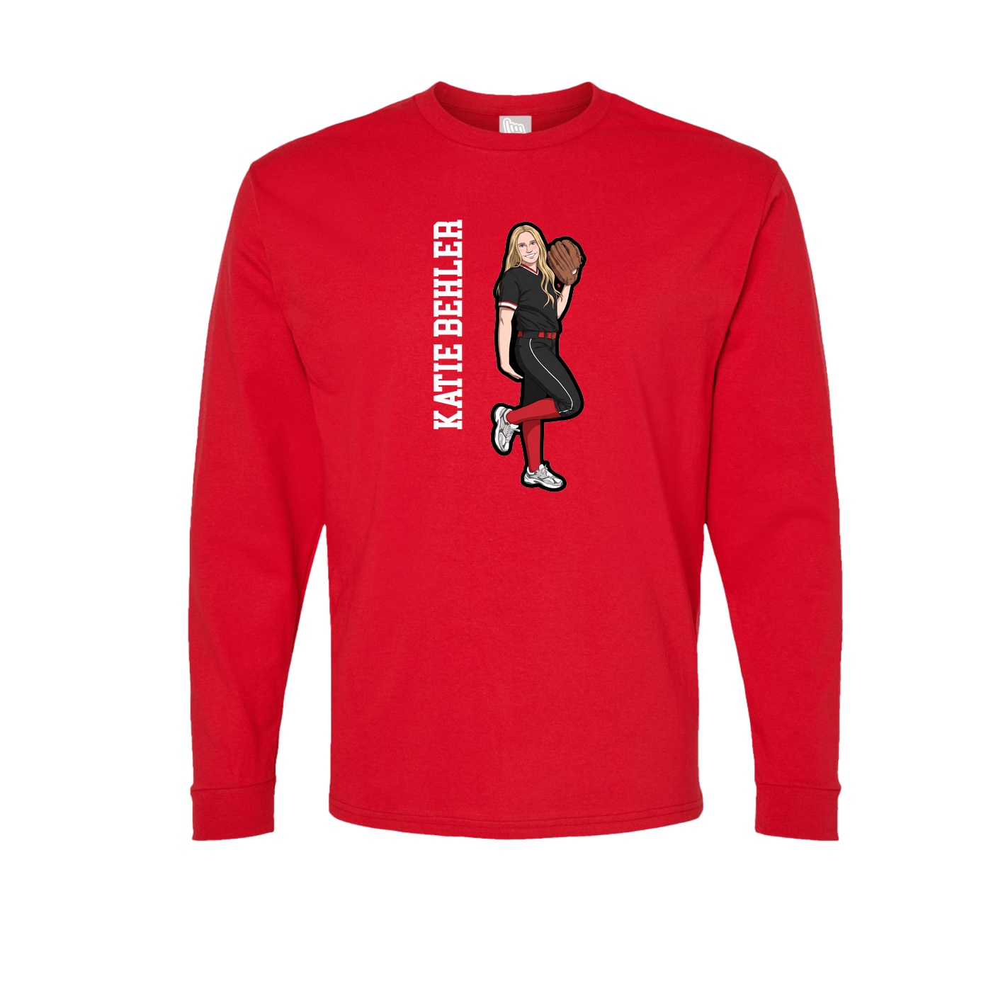 Long Sleeve Tee — Name Vertical in Red