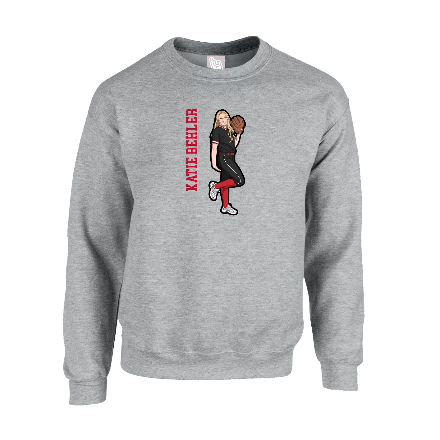 Fleece Crew — Name Vertical in Grey