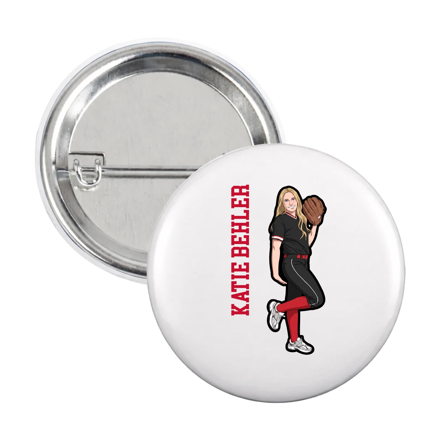 Game Day Button — Name Vertical in White