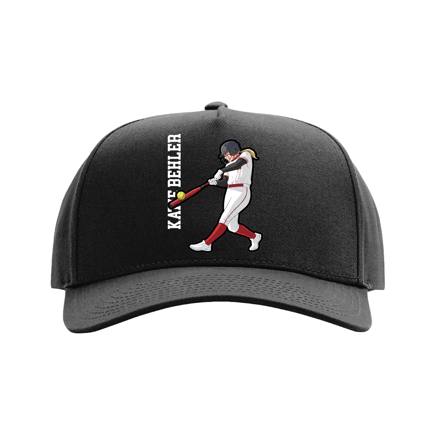 Full Fabric Five-Panel Champ Cap — Name Vertical in Black