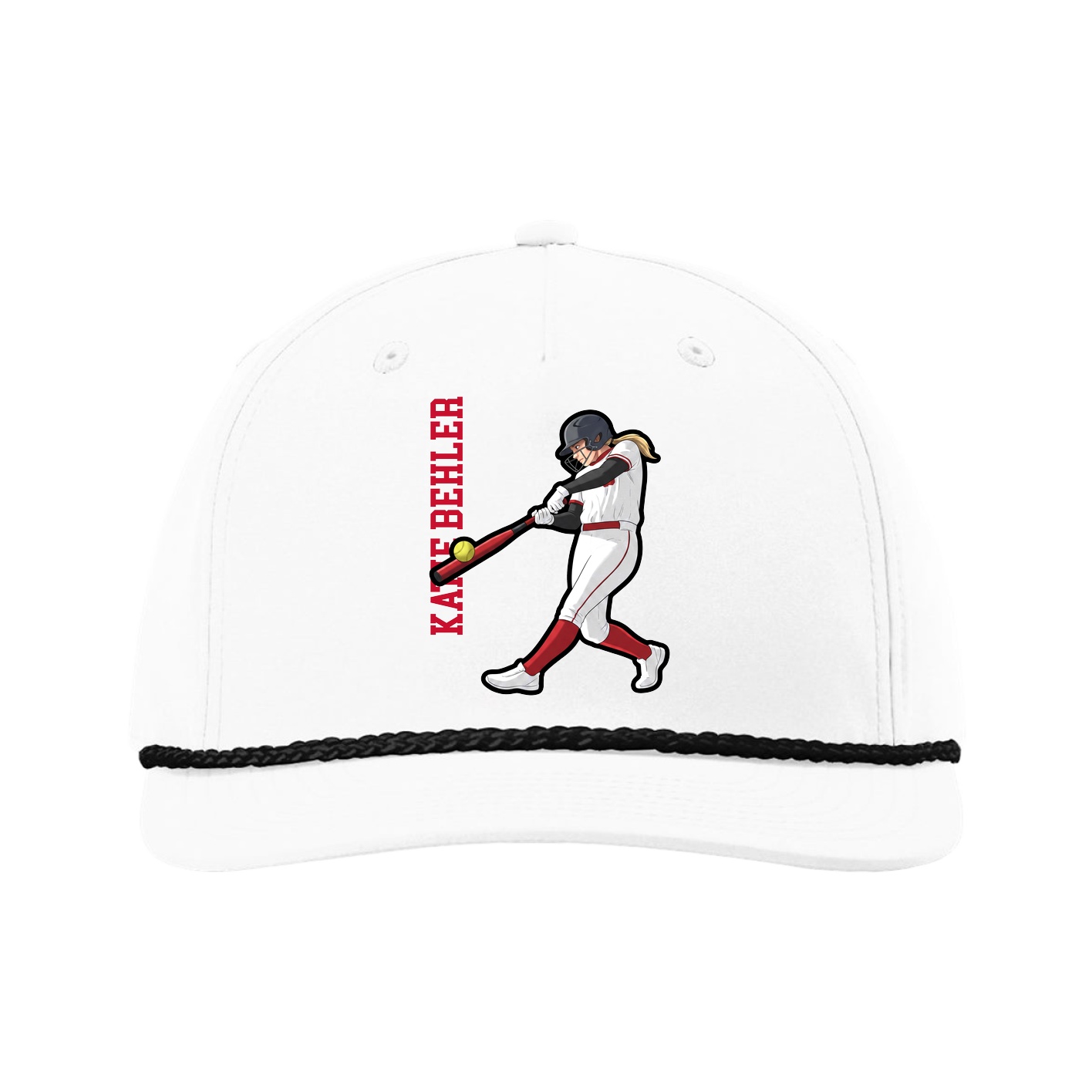 Five-Panel Classic Rope Cap — Name Vertical in White