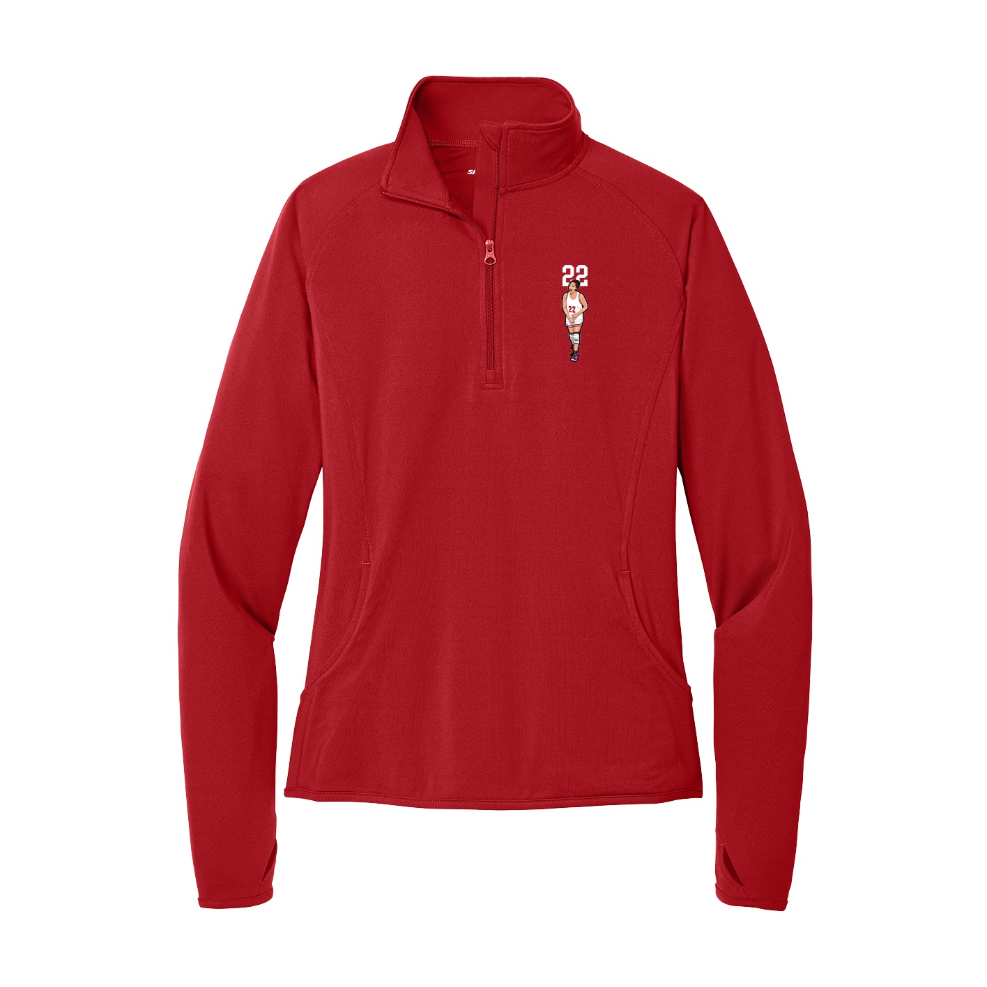 Women's Q-Zip Pullover — Number Top in Red