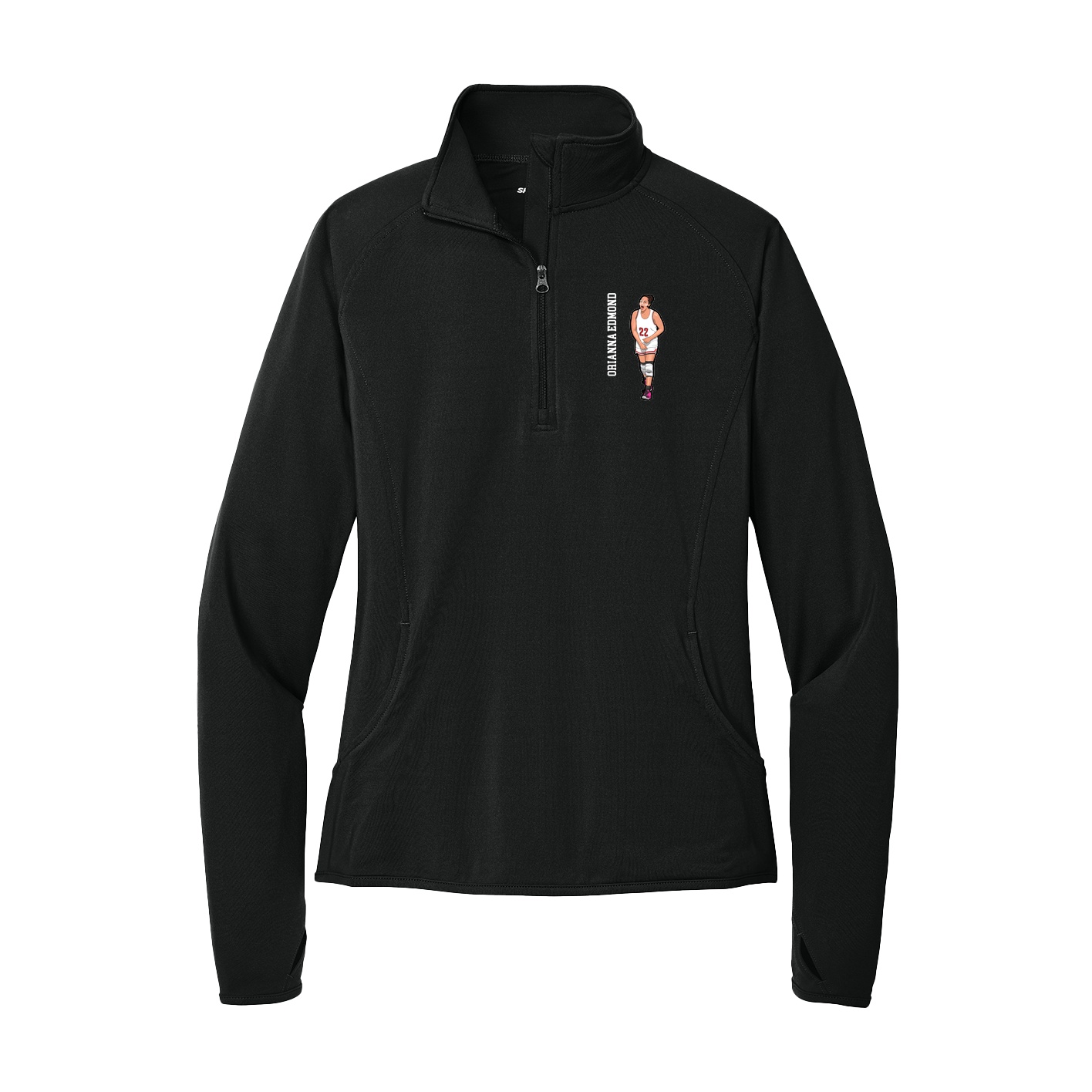 Women's Q-Zip Pullover — Name Vertical in Black