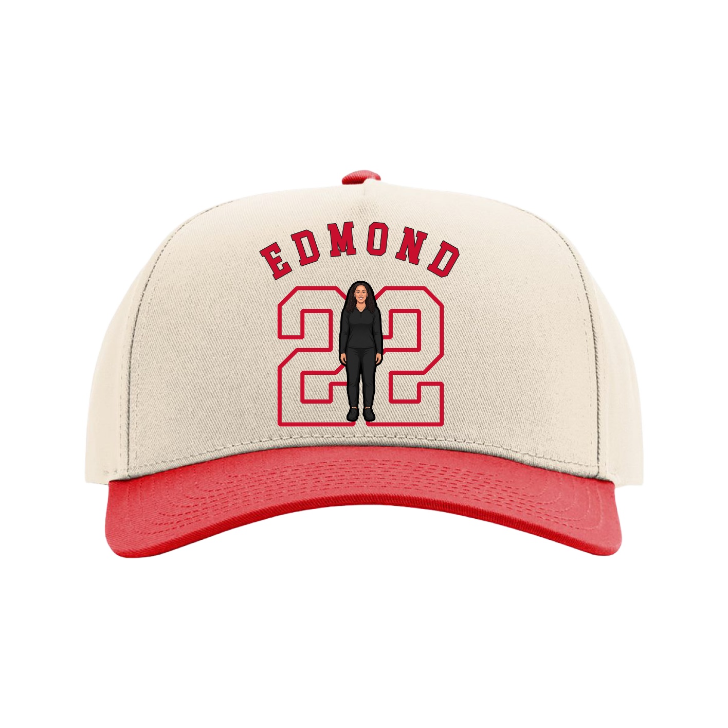 Full Fabric Five-Panel Champ Cap — Shirsey Arch in Cream/Red