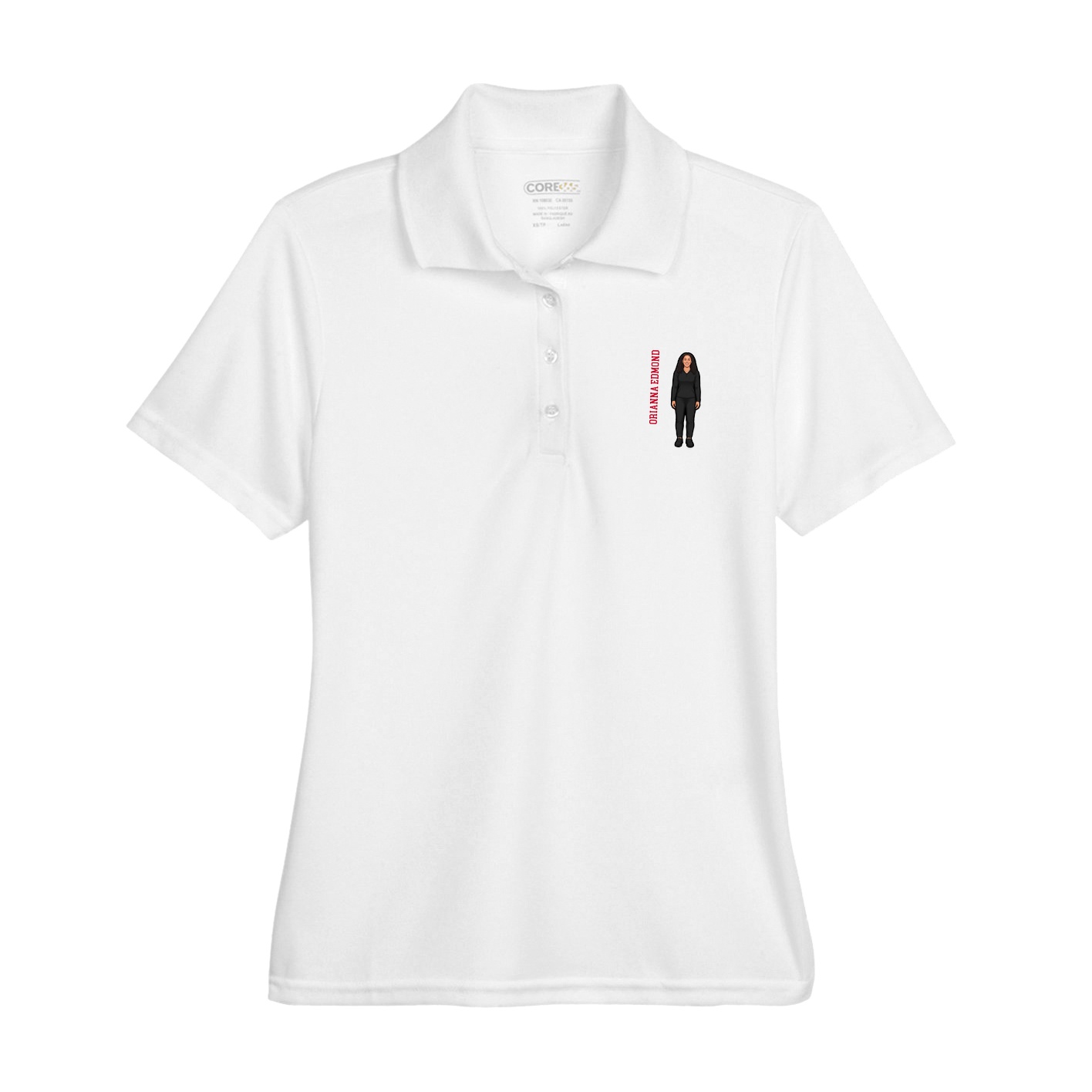 Womens Performance Polo — Name Vertical in White