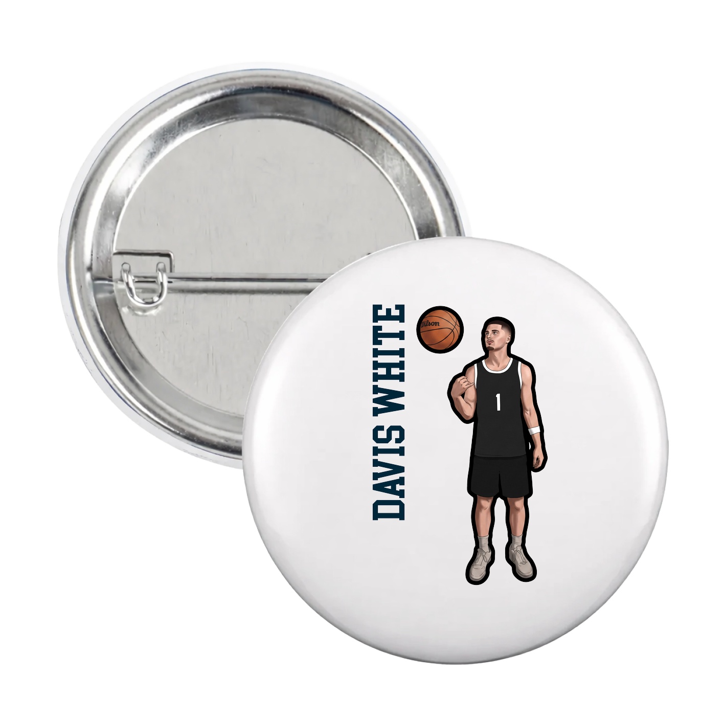 Game Day Button — Name Vertical in White