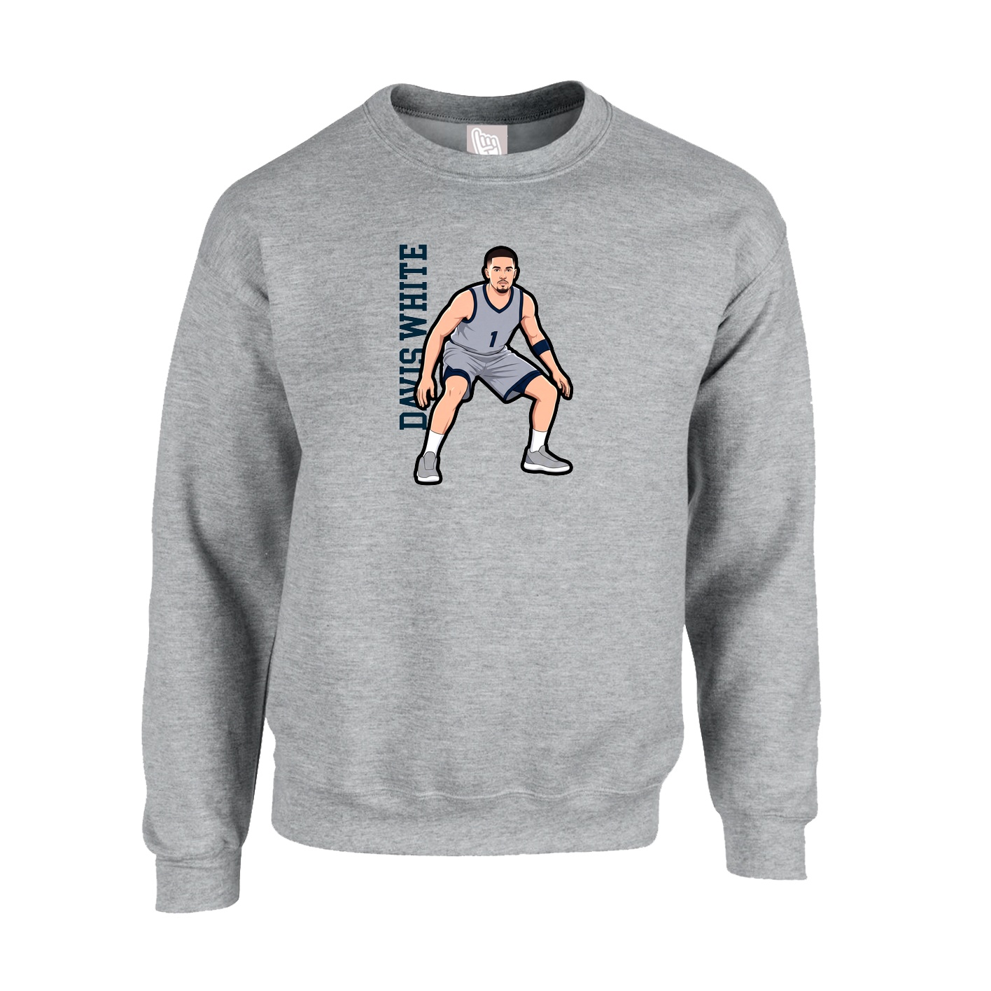 Fleece Crew — Name Vertical in Grey
