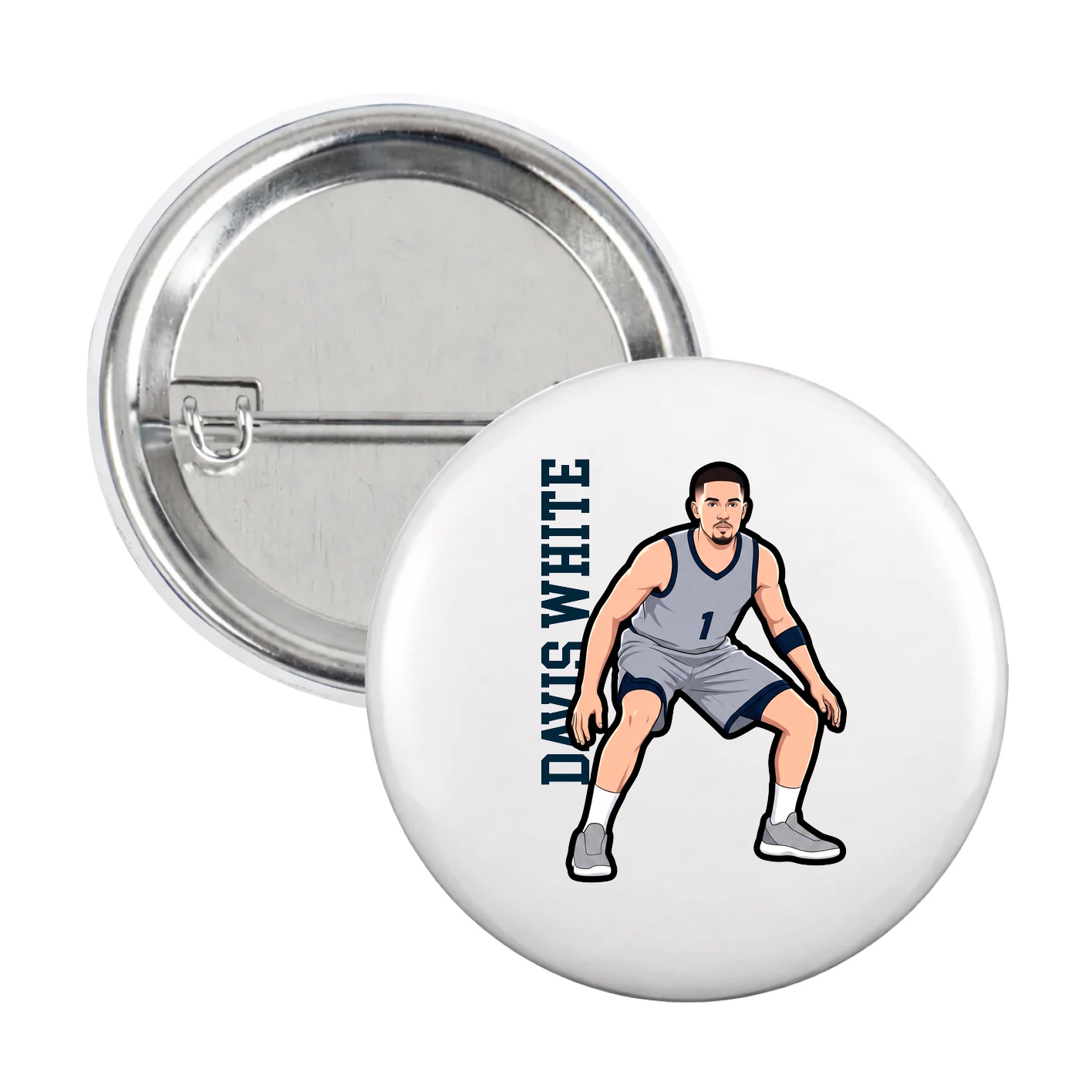 Game Day Button — Name Vertical in White