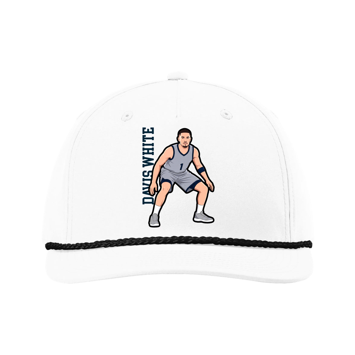 Five-Panel Classic Rope Cap — Name Vertical in White