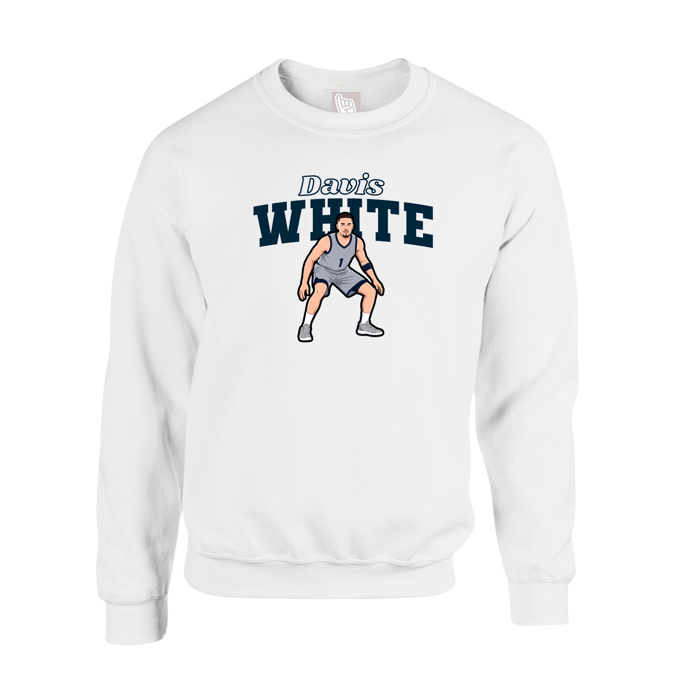 Fleece Crew — Name Arch in White