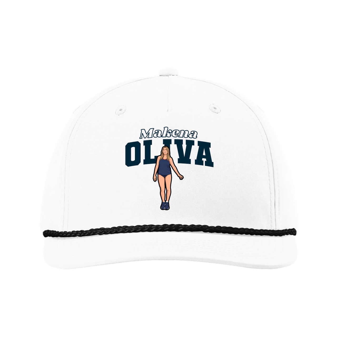 Five-Panel Classic Rope Cap — Name Arch in White